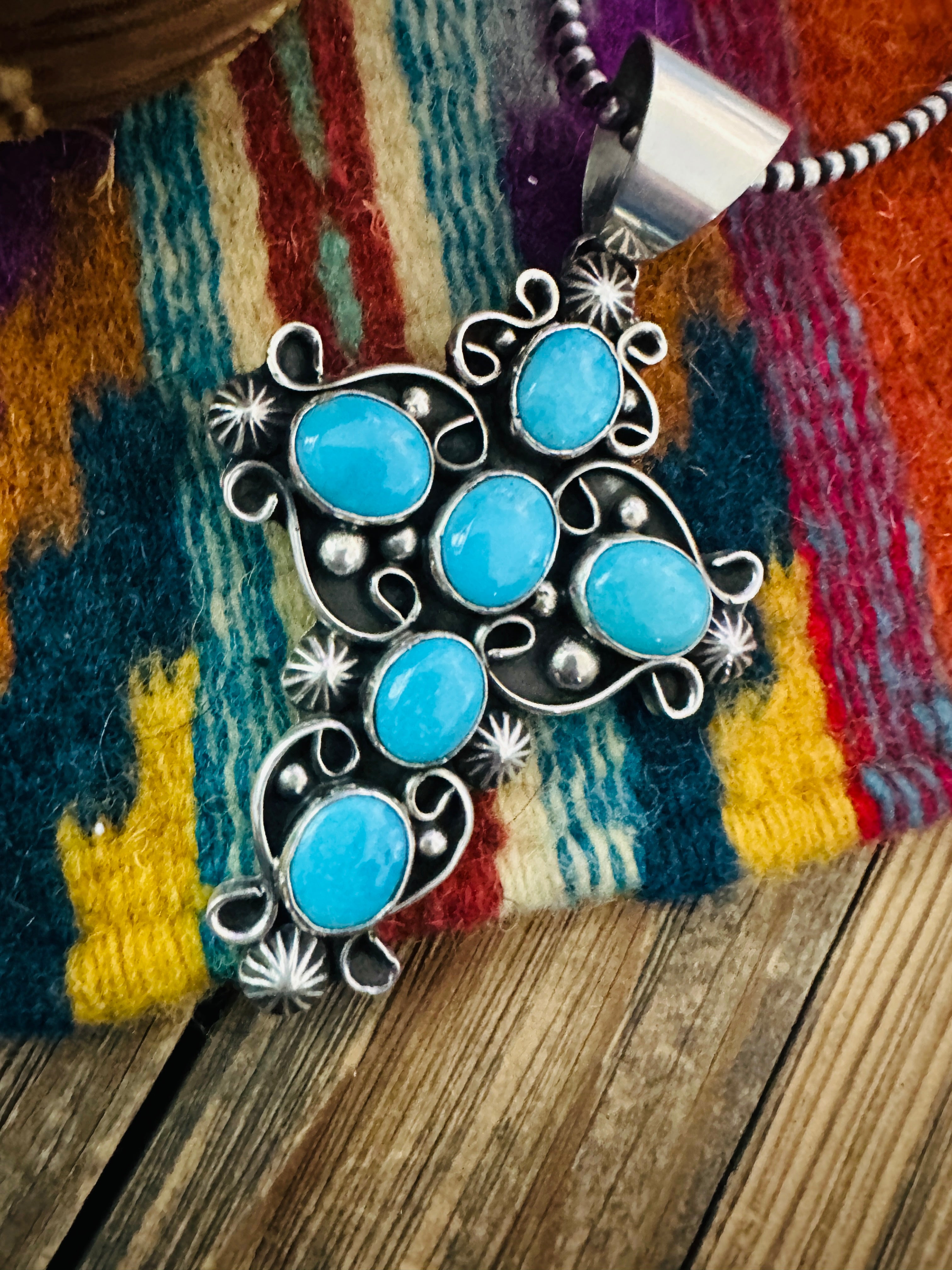 Handcrafted Turquoise & Sterling Silver Cross Pendant by Chimney Butte