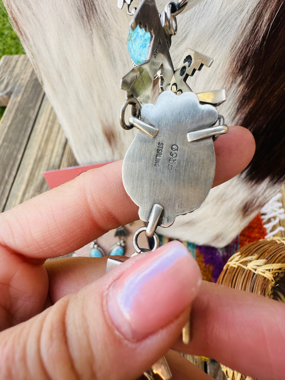 Handcrafted Turquoise & Sterling Silver Thunderbird Necklace and Earring Set by Fred Francis