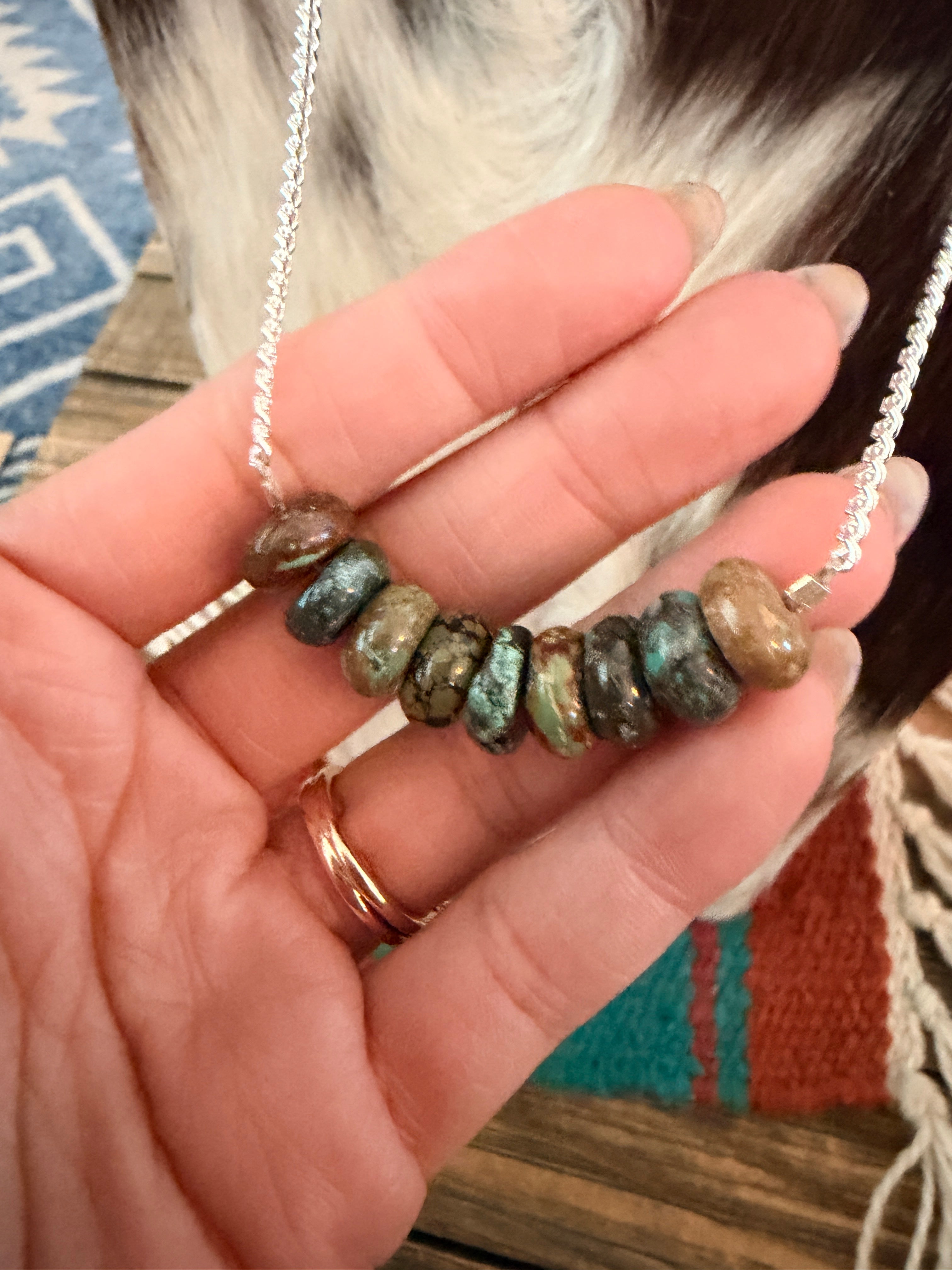 Handmade Sterling Silver & Turquoise Beaded Necklace
