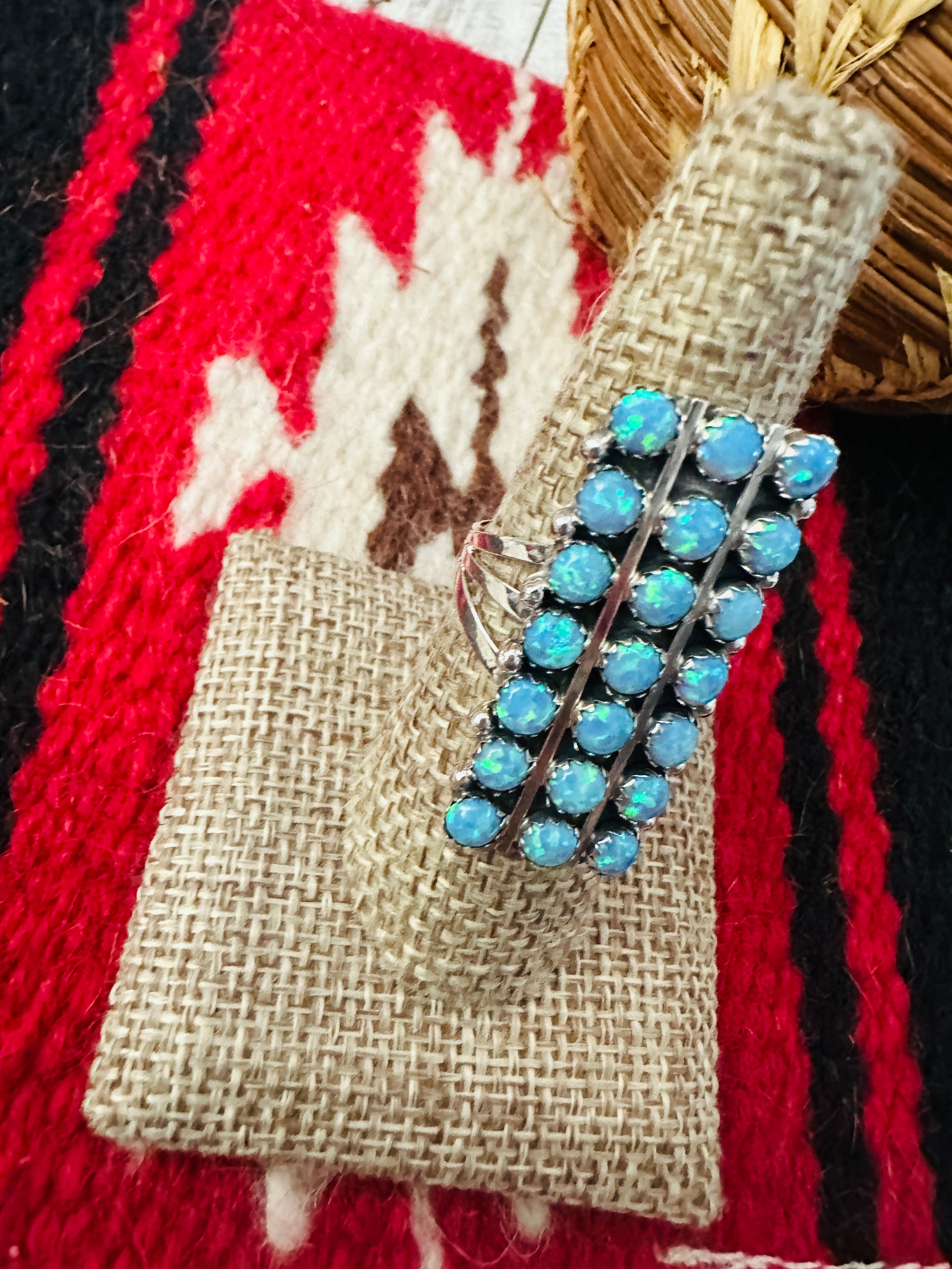 Handcrafted Blue Opal & Sterling Silver Cluster Ring