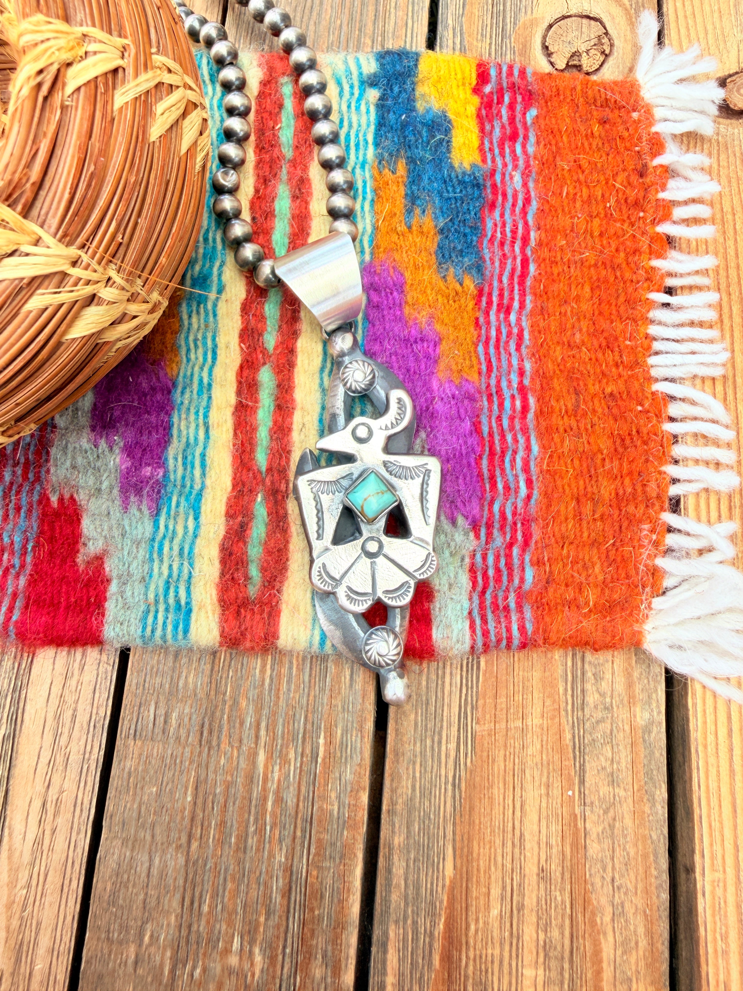 Handcrafted Sterling Silver & Turquoise Thunderbird Pendant by Chimney Butte