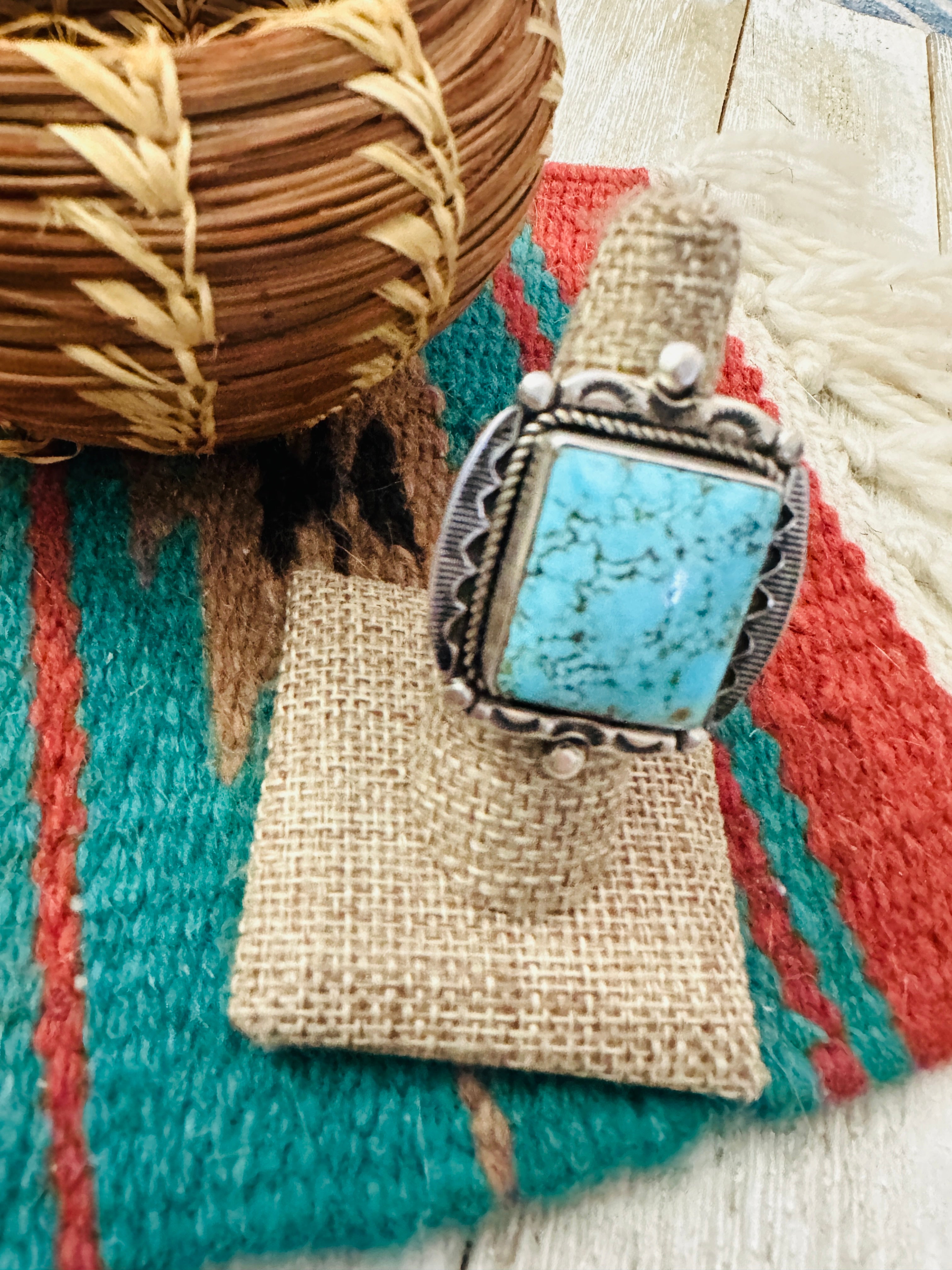 Handcrafted Kingman Turquoise & Sterling Silver Adjustable Ring