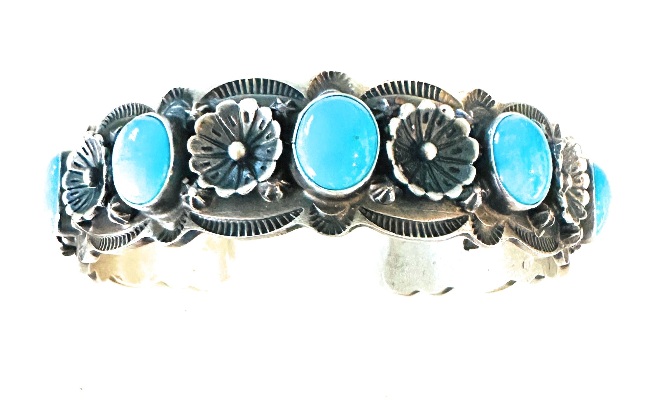 Navajo Turquoise & Sterling Silver Flower Cuff Bracelet