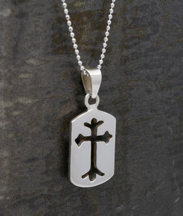 Dog Tag Sterling Silver Cross Pendant Necklace