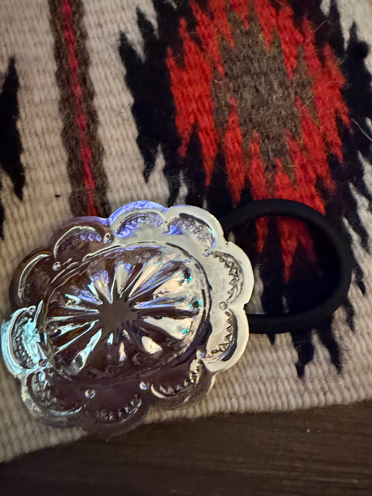 Handcrafted Sterling Silver Concho Hair Tie Charm