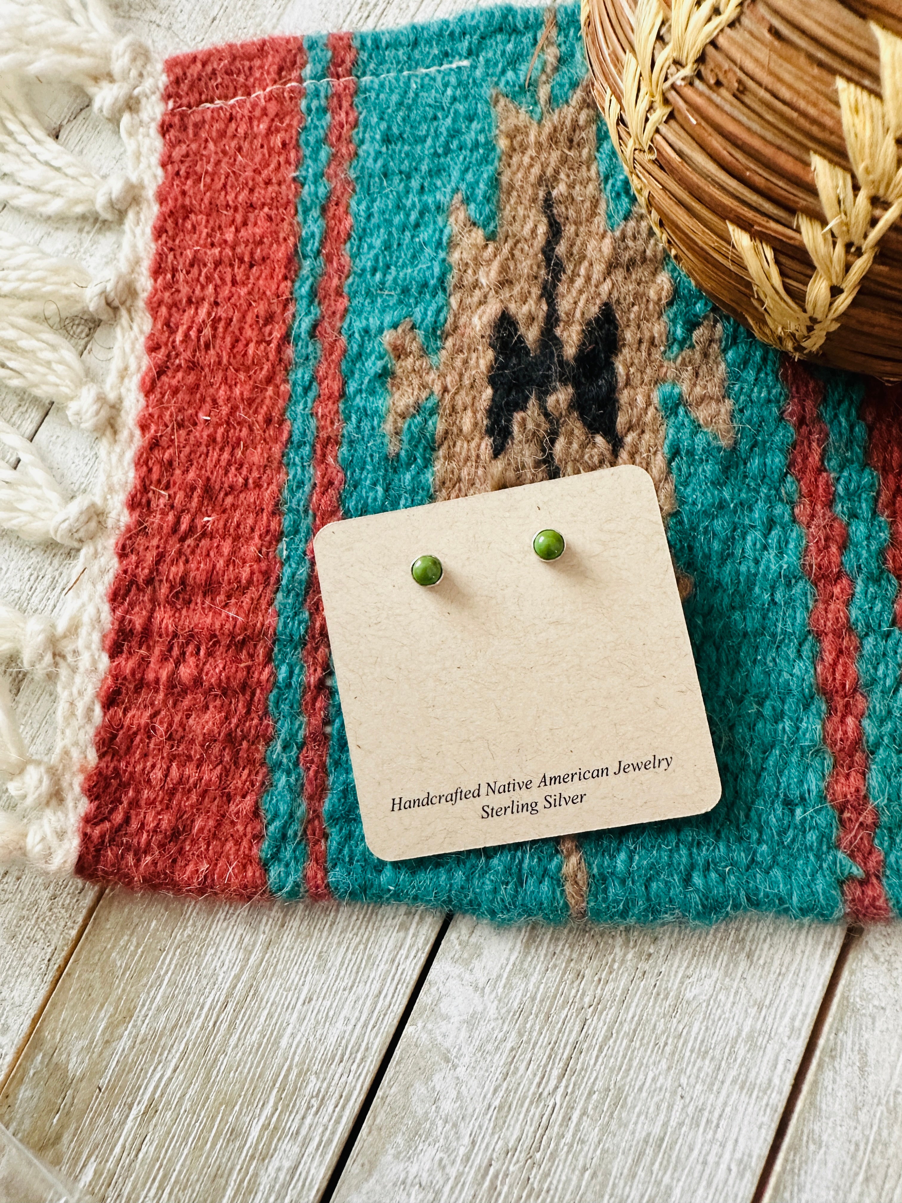 Handcrafted Sonoran Gold Turquoise & Sterling Silver Stud Earrings by Gilbert Weebothee