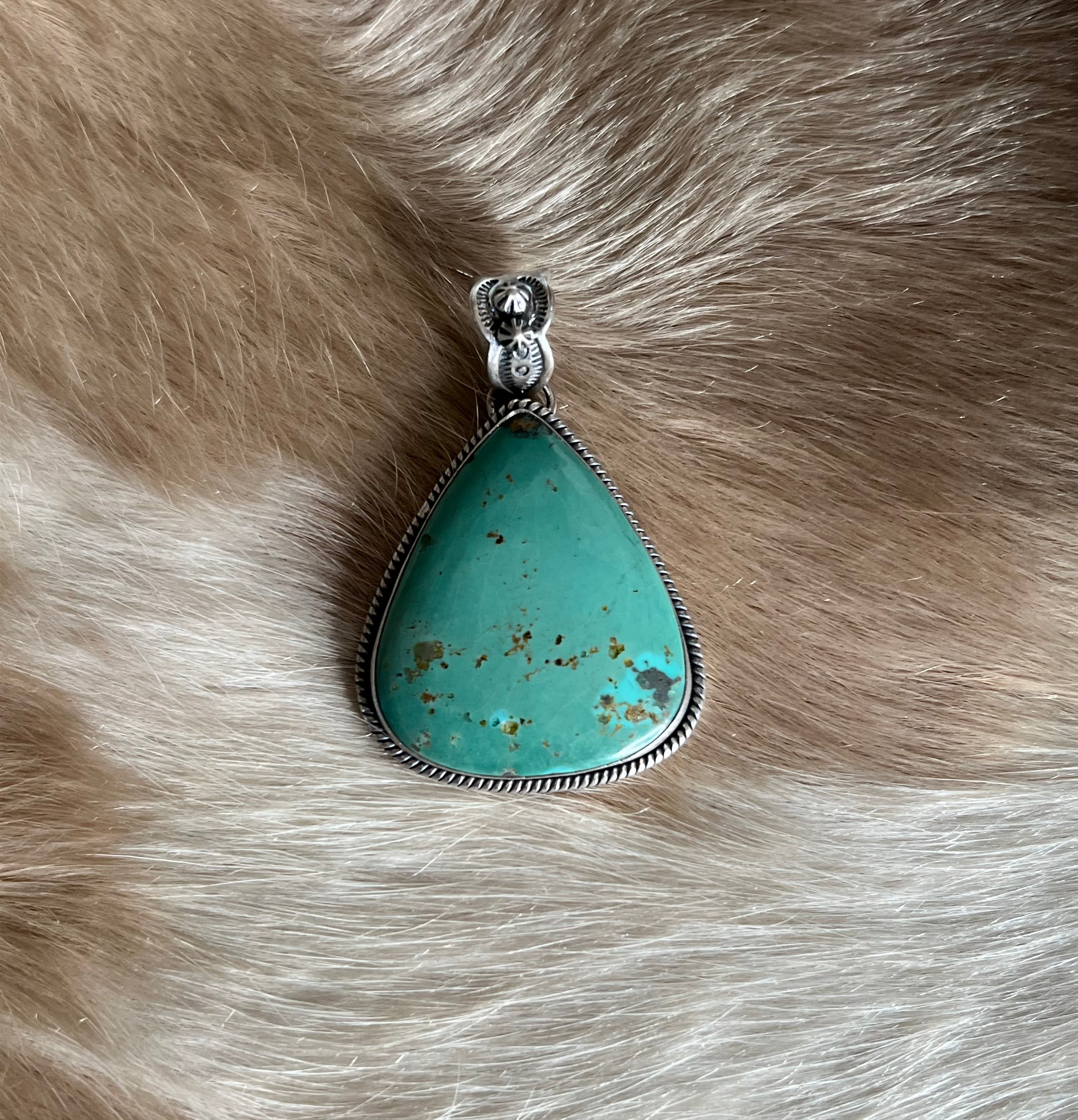 Handmade Green Turquoise Tear Drop Sterling Silver Pendant