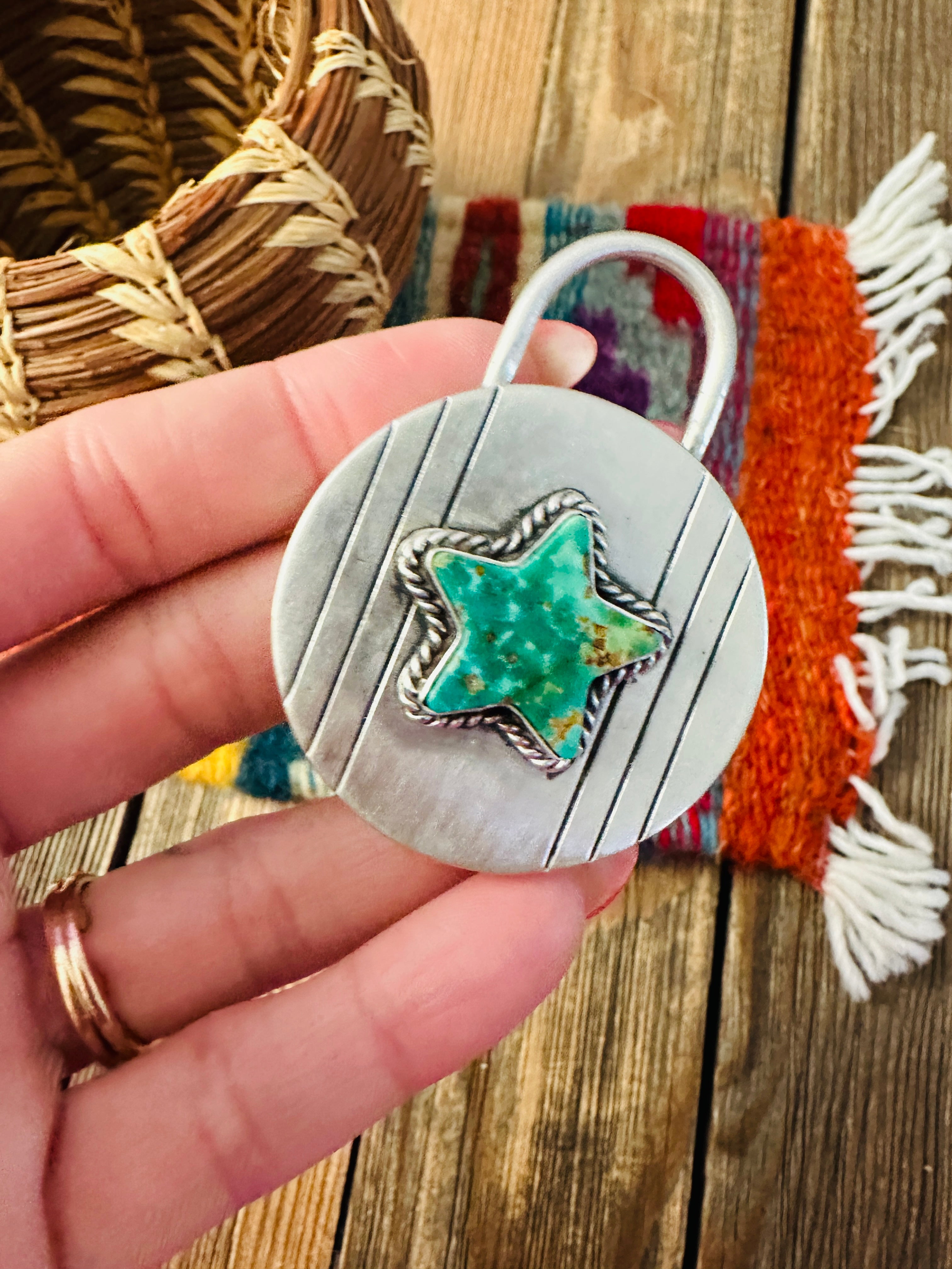 Handcrafted Turquoise & Sterling Silver Star Locket Style Pendant by Charles Johnson