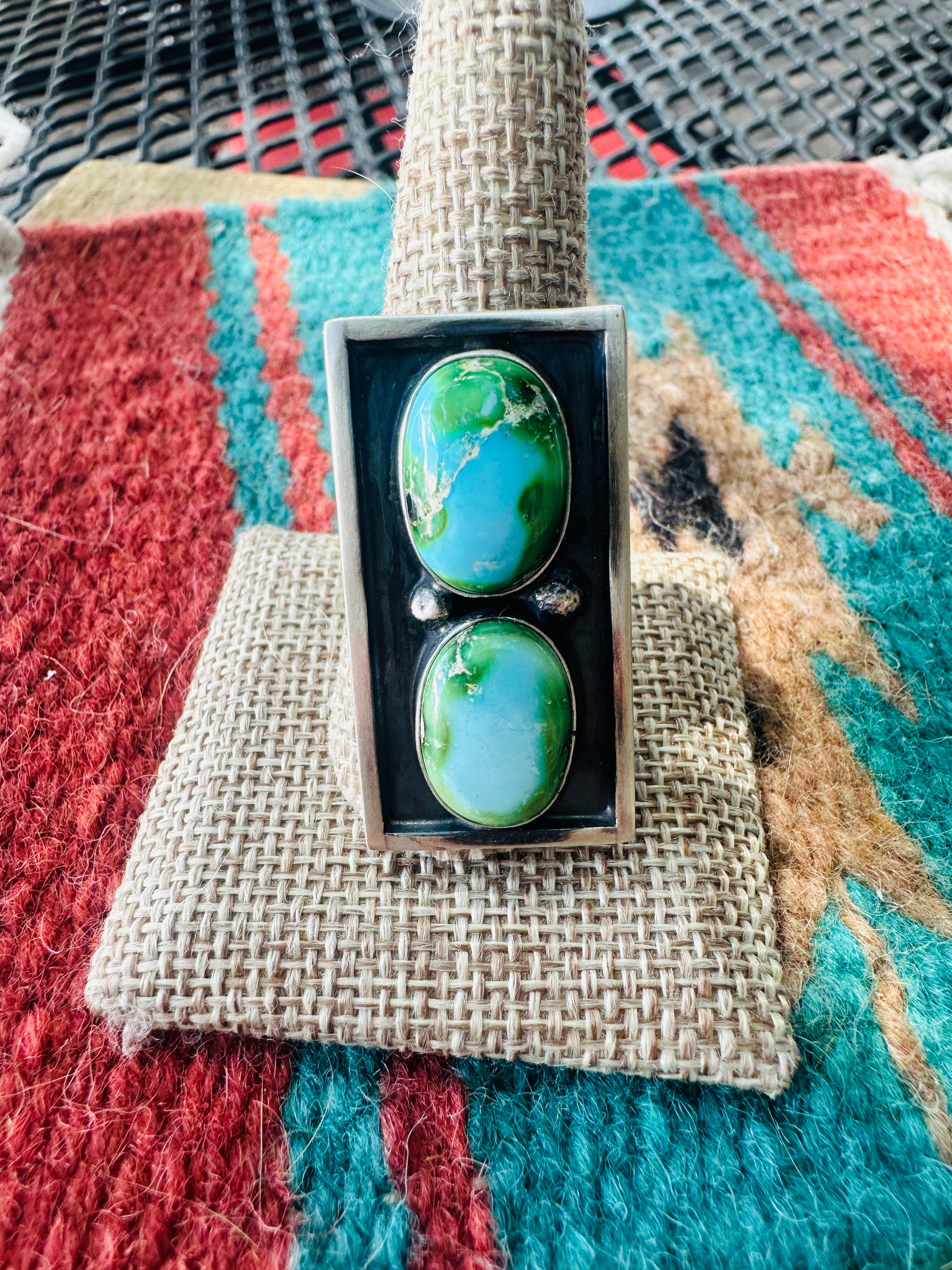 Handcrafted Sonoran Mountain Turquoise & Sterling Silver Adjustable Ring