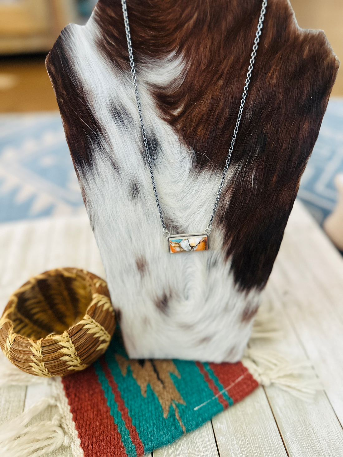 Handcrafted Spice & Sterling Silver Bar Necklace 18"