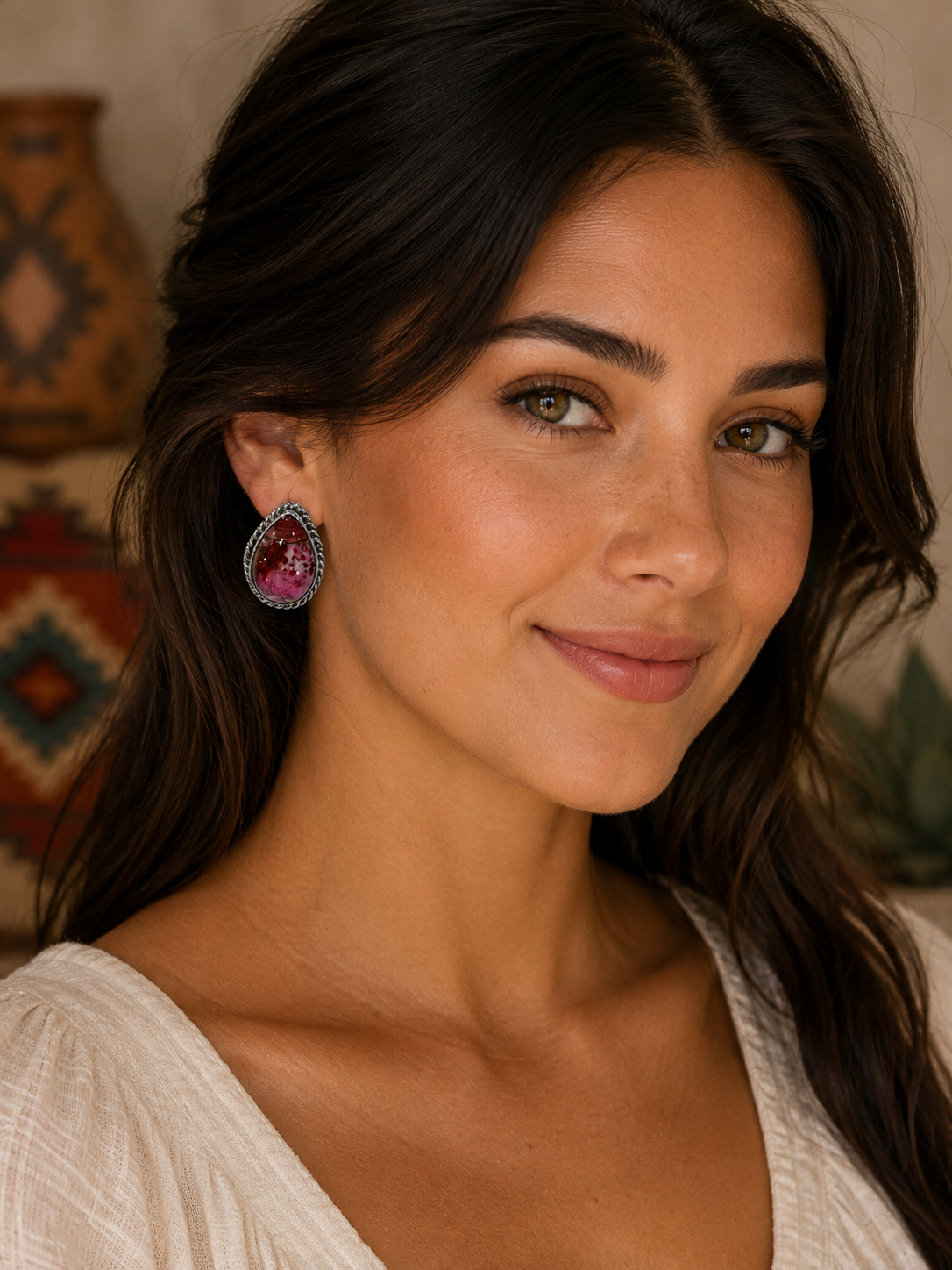 Handcrafted Pink Dream Mojave and Sterling Silver Teardrop Post Earrings