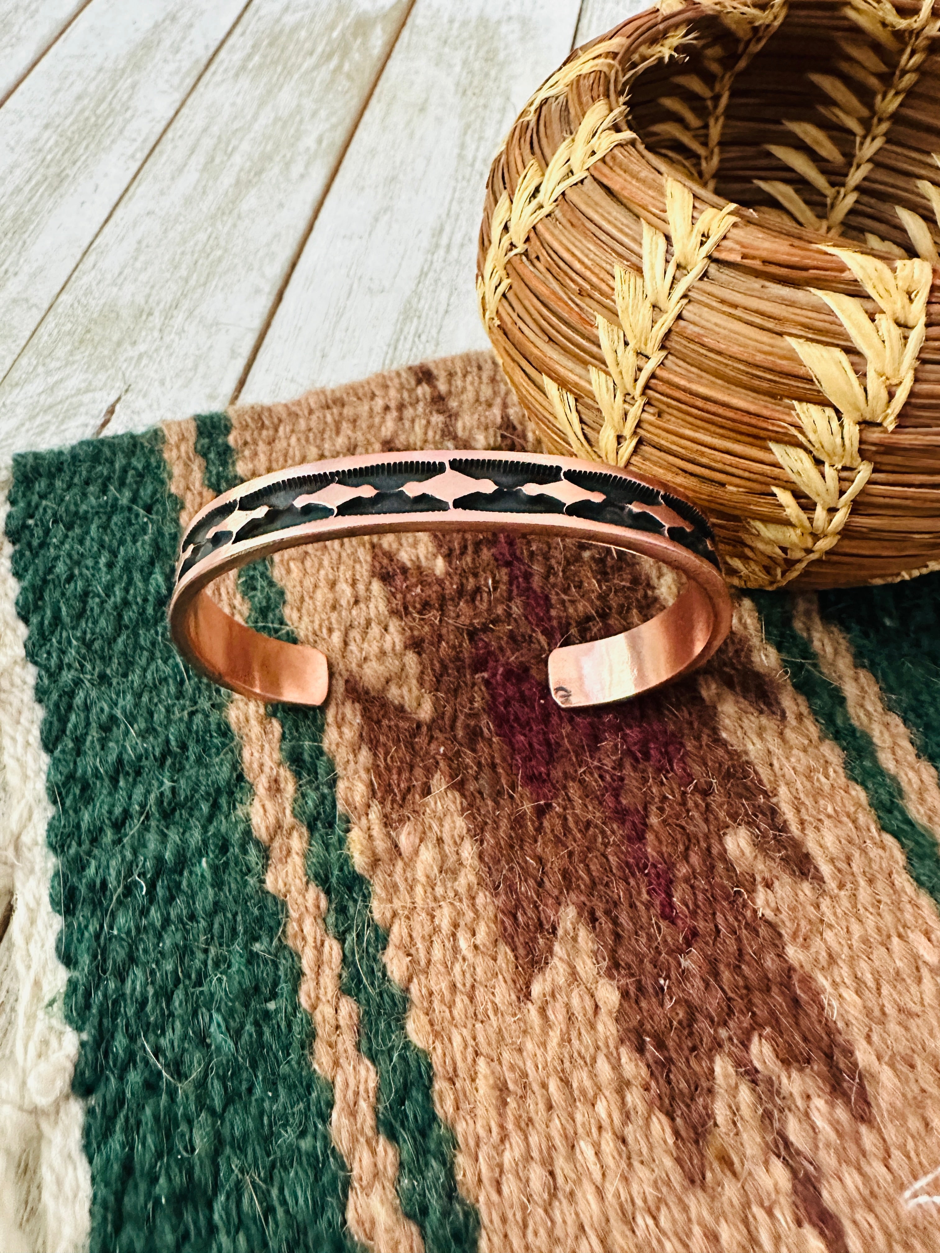 Navajo Hand Stamped Copper Cuff Bracelet