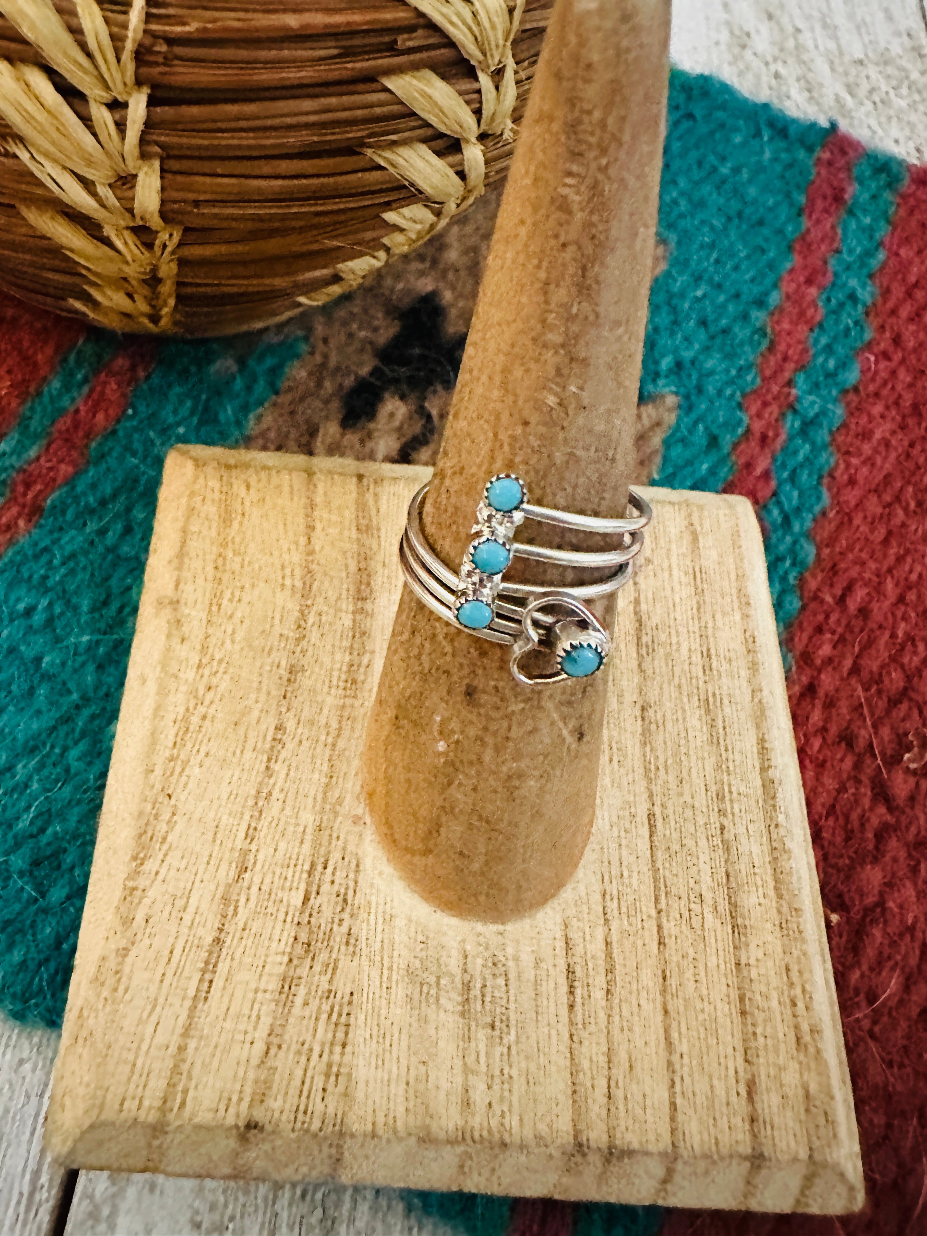 Zuni Turquoise & Sterling Silver Heart Adjustable Ring