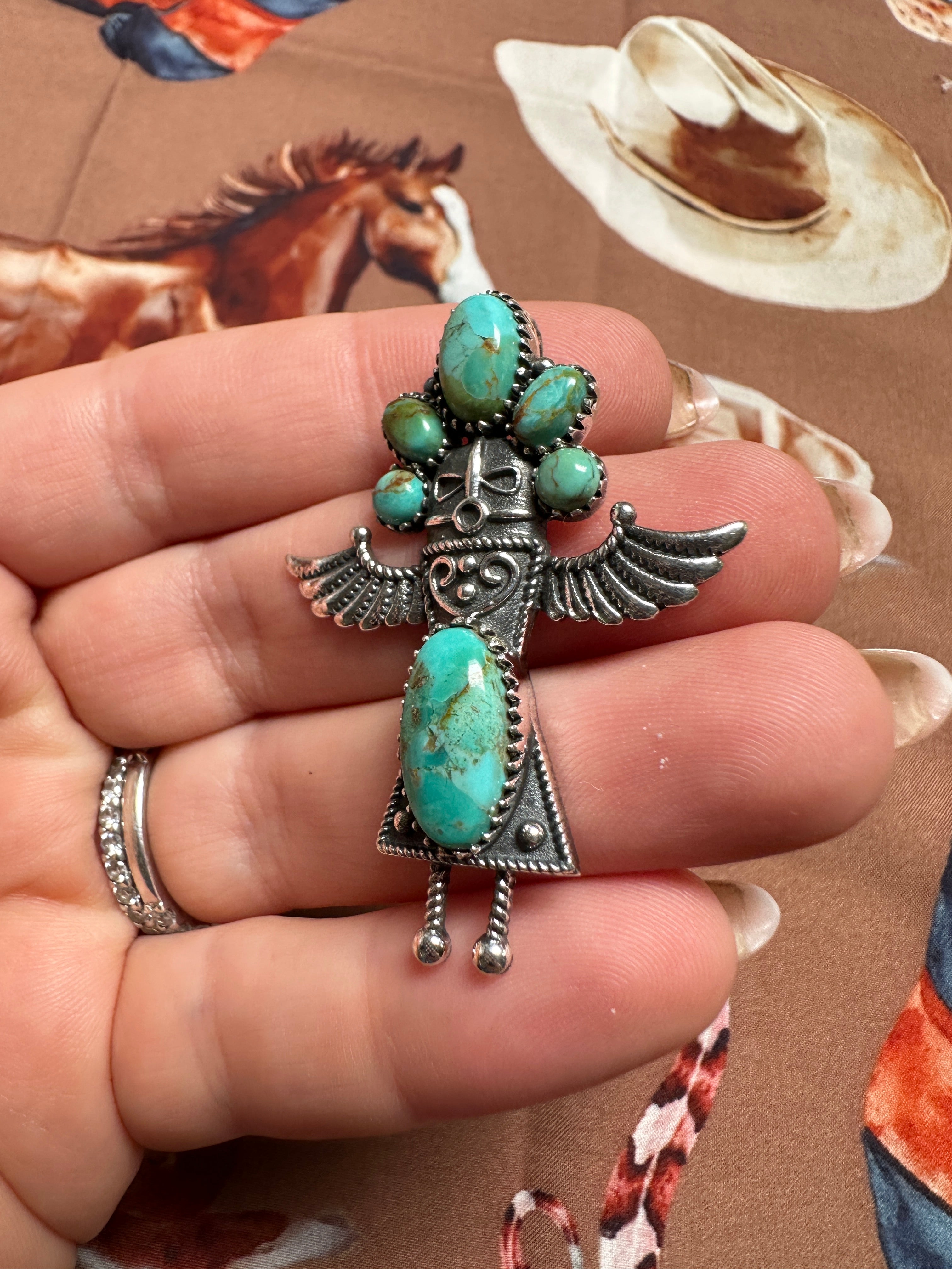 Gorgeous Handmade Sterling Silver & Turquoise Corn Maiden Pendant