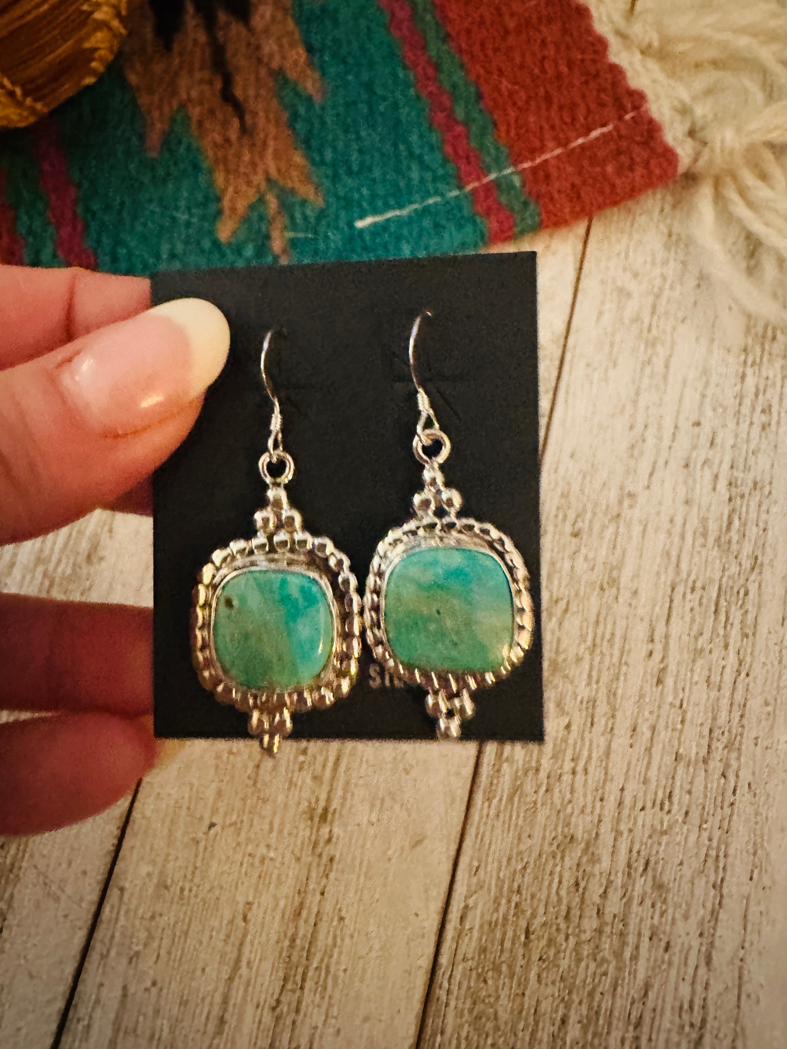 Navajo Turquoise & Sterling Silver Dangle Earrings by Ella Peter