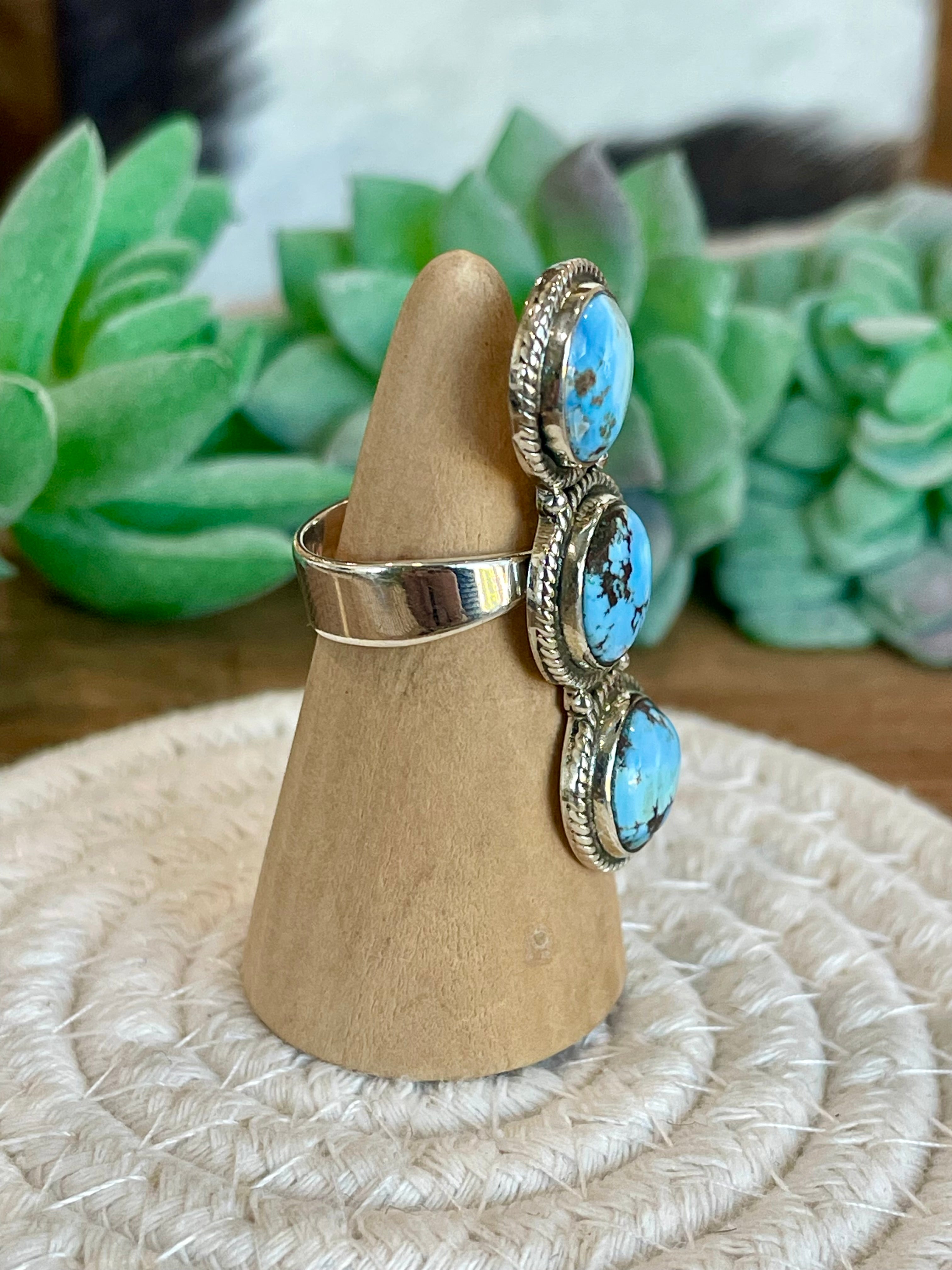 Beautiful Handmade Golden Hills Turquoise And Sterling Silver Adjustable Ring