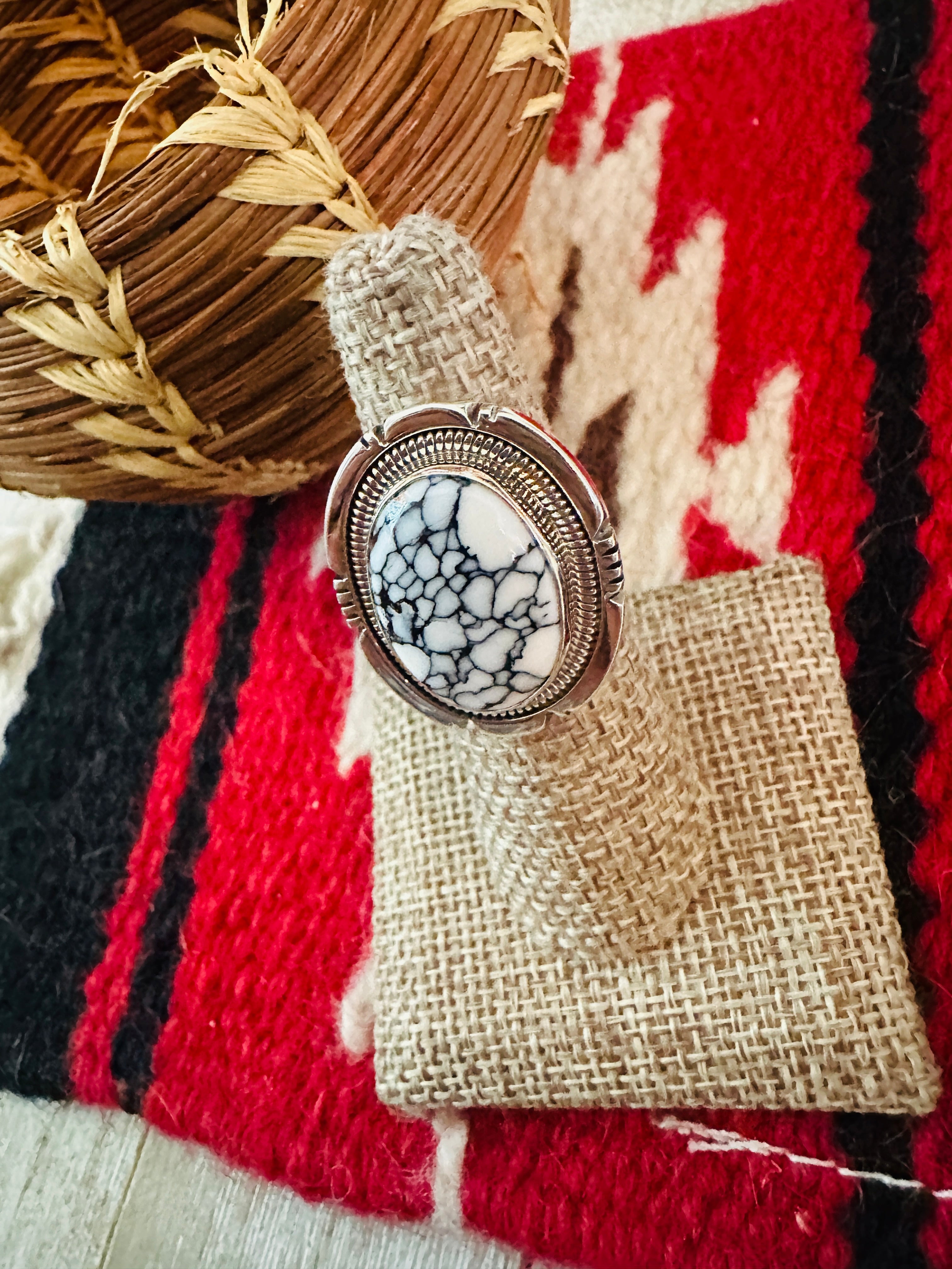 Handcrafted Howlite & Sterling Silver Ring by Wydell Billie