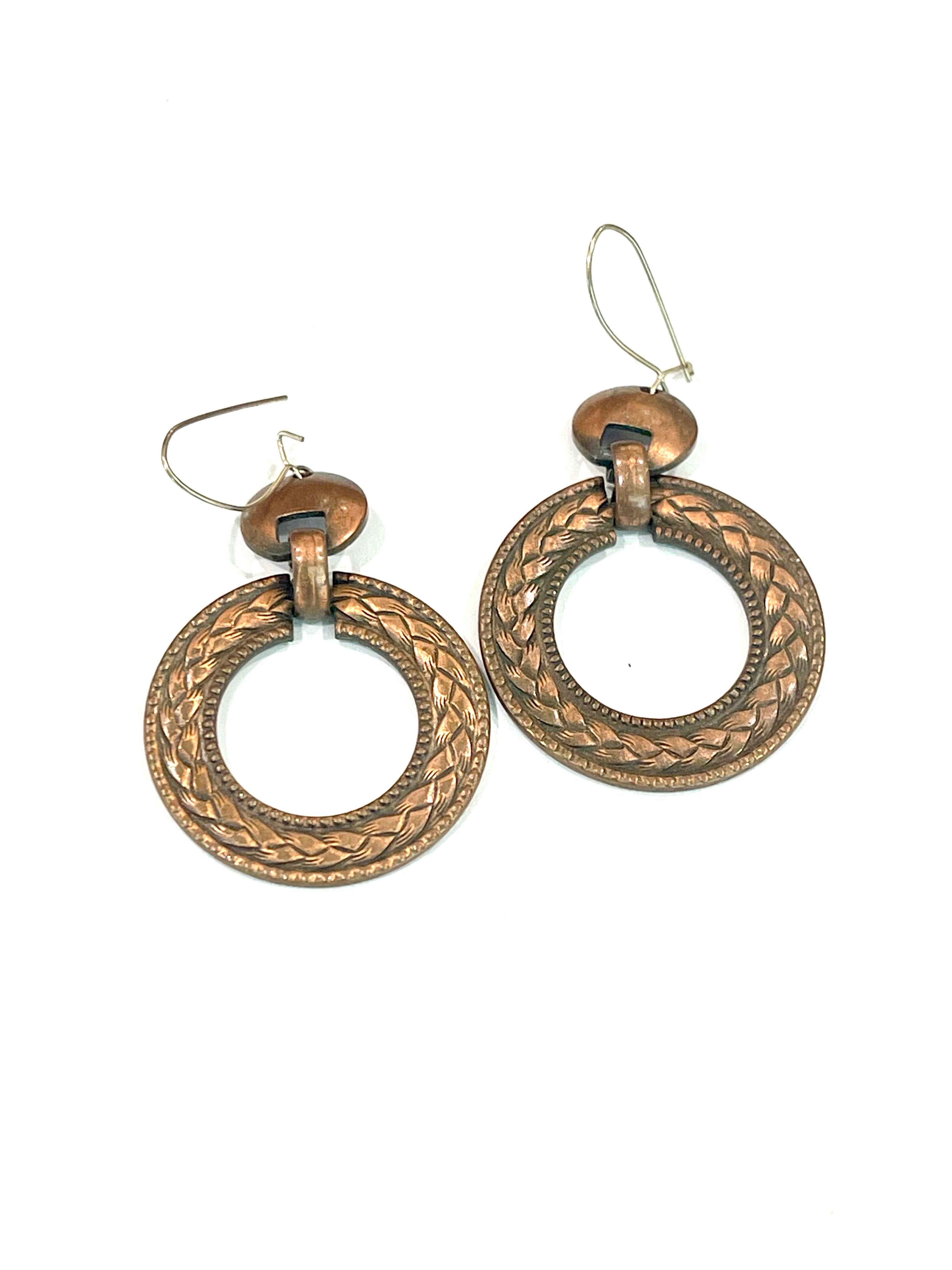 Vintage Handmade Copper Circle Dangle Earrings