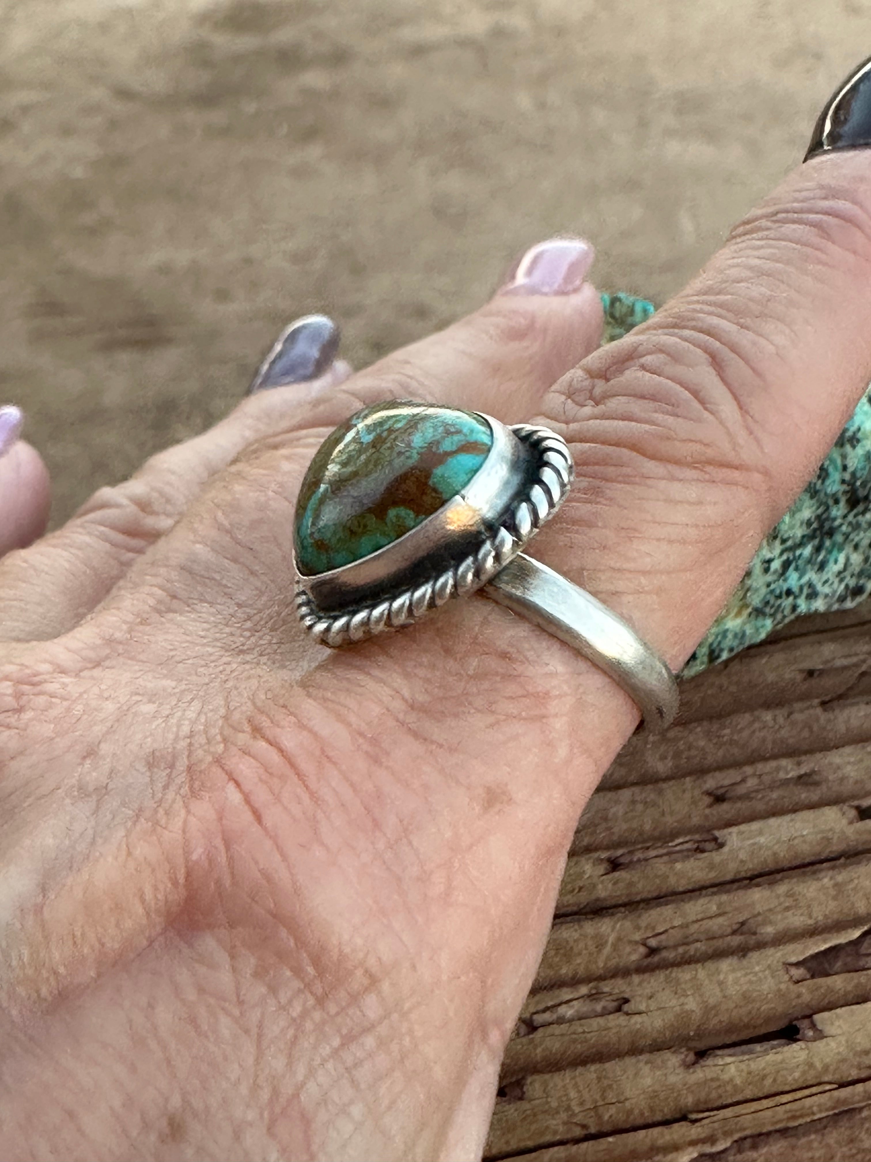 Navajo Royston Turquoise & Sterling Silver Adjustable Heart Ring