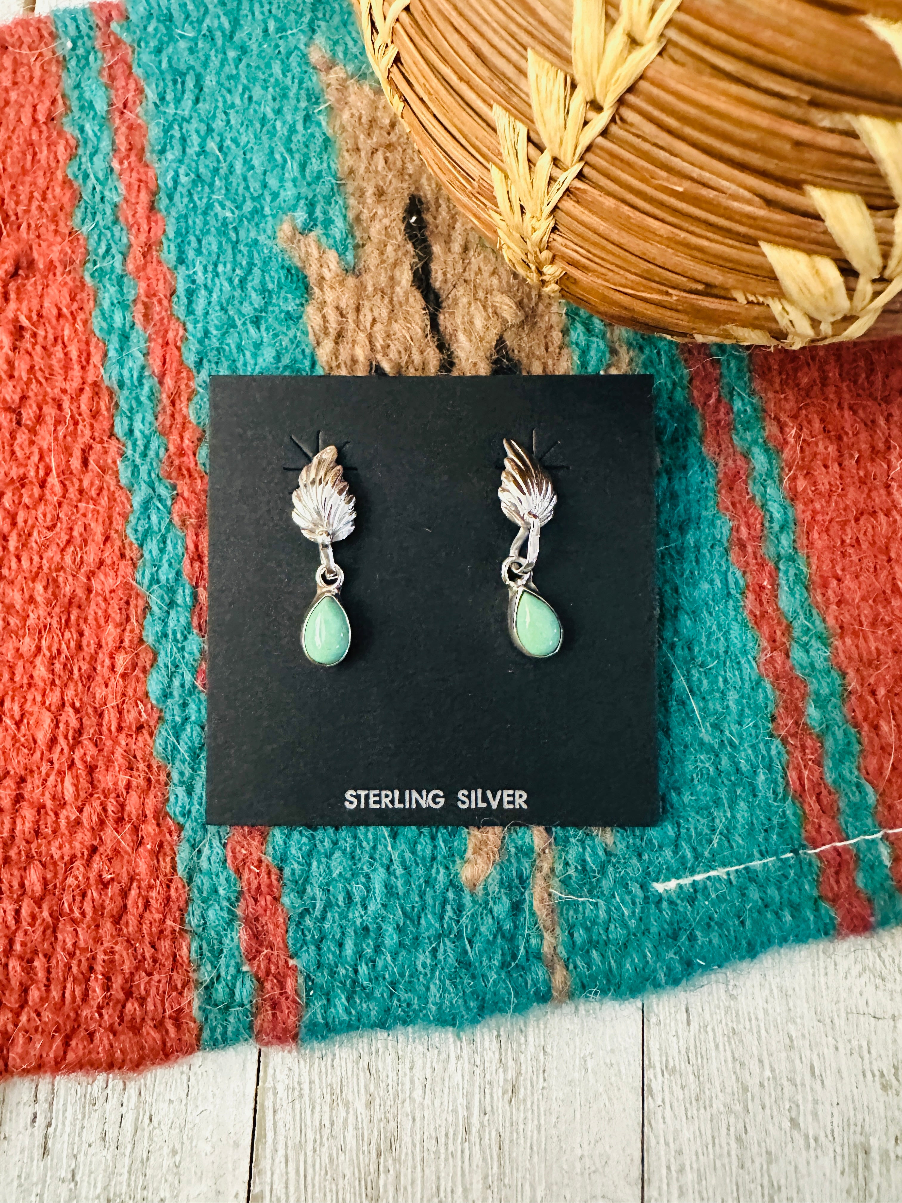 Navajo Turquoise & Sterling Silver Feather Earrings