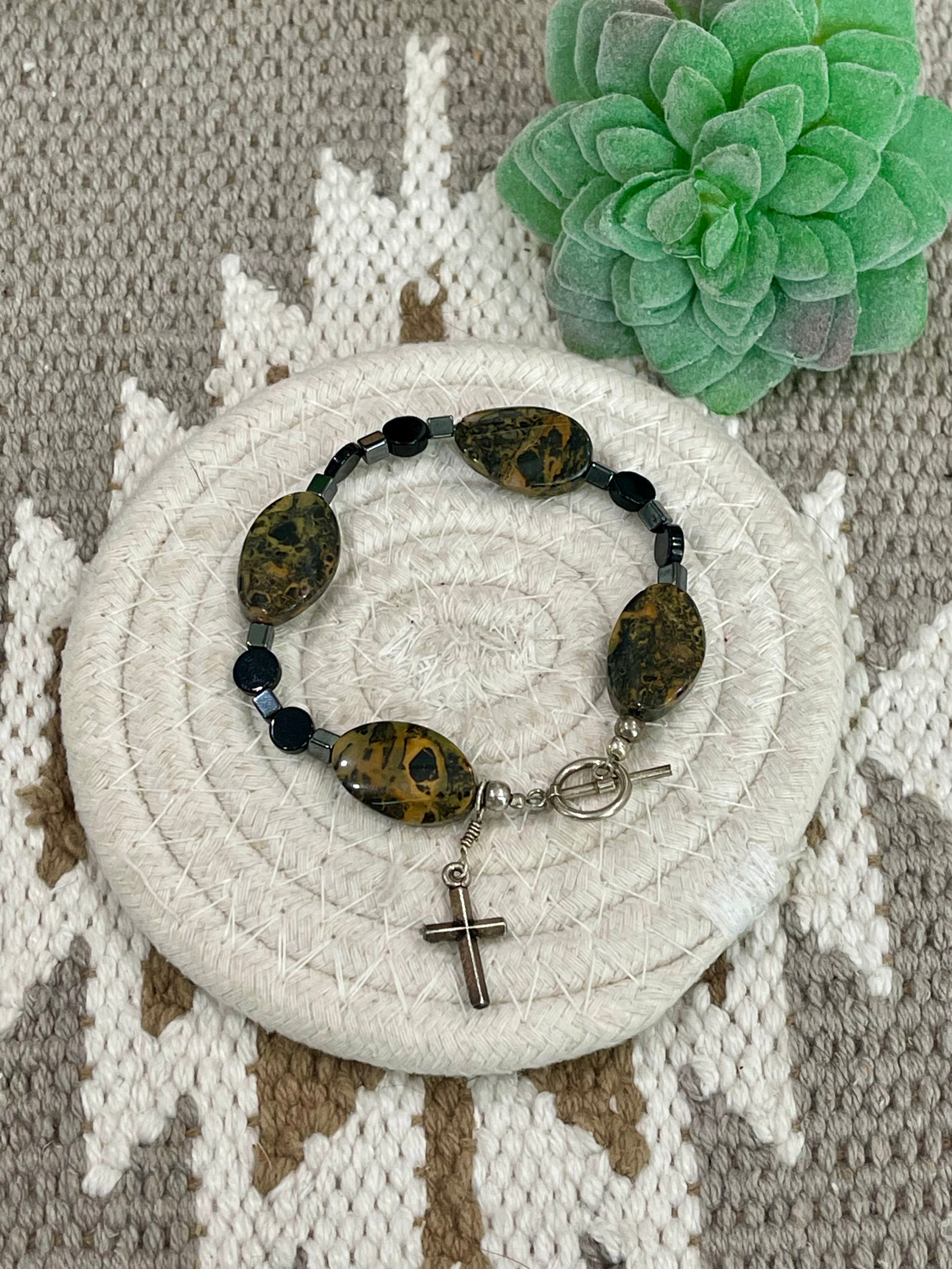 The Bijoux Vault Vintage Beaded Cross Bracelet