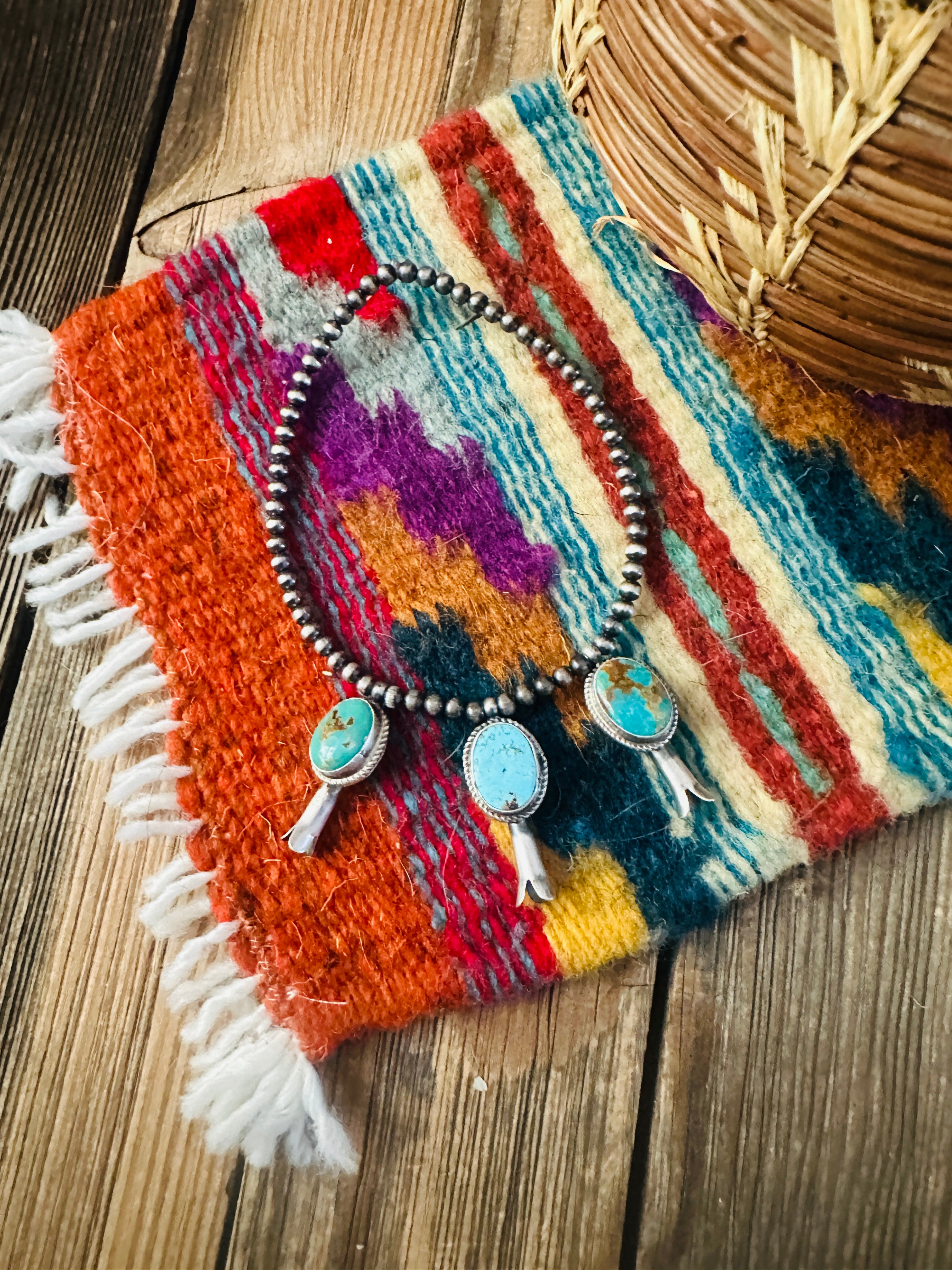 Handcrafted 3mm Sterling Silver Pearl & Turquoise Blossom Stretch Bracelet