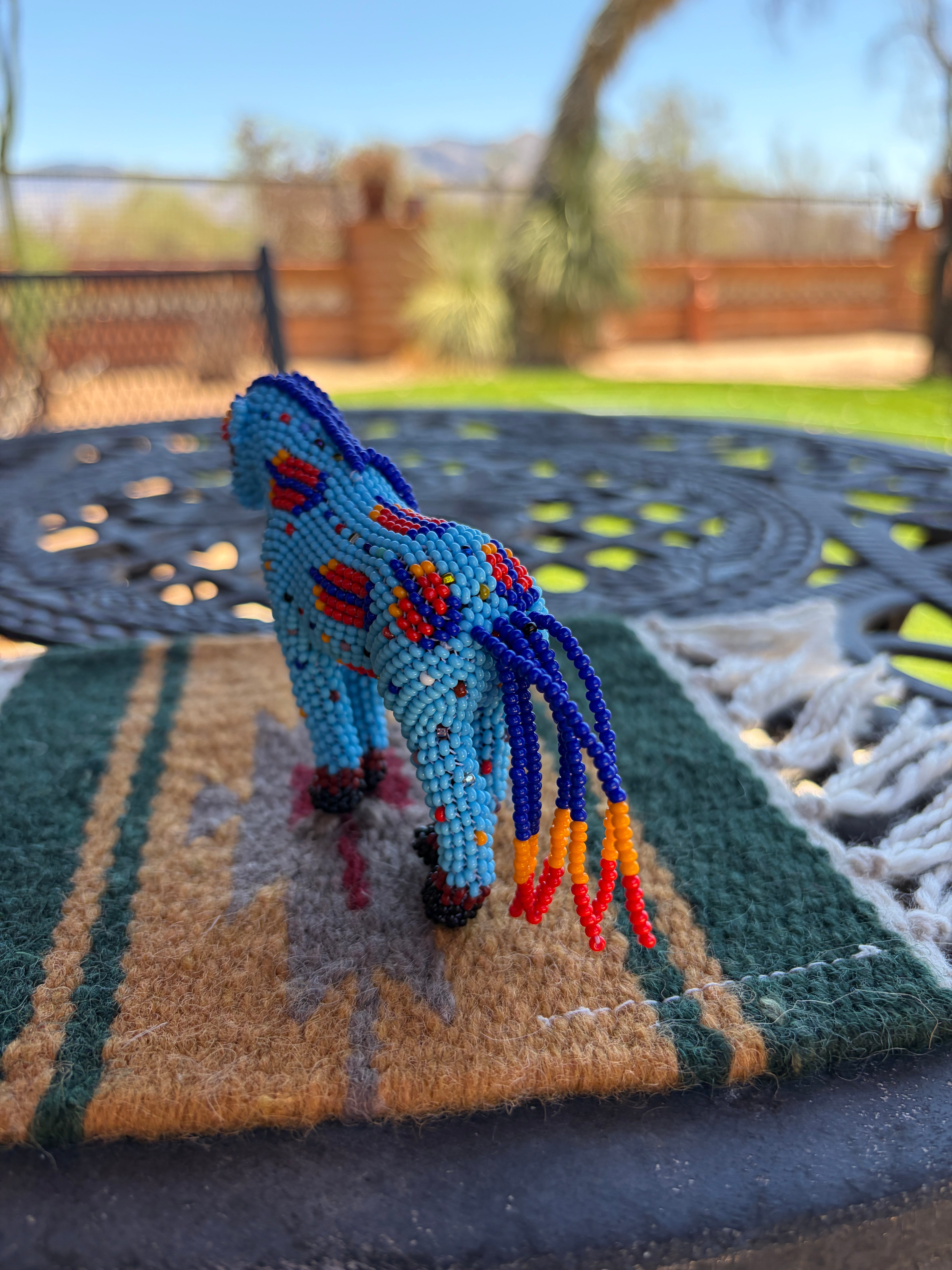 Handmade Peyote Stitched Horse Figurine- Blue 3