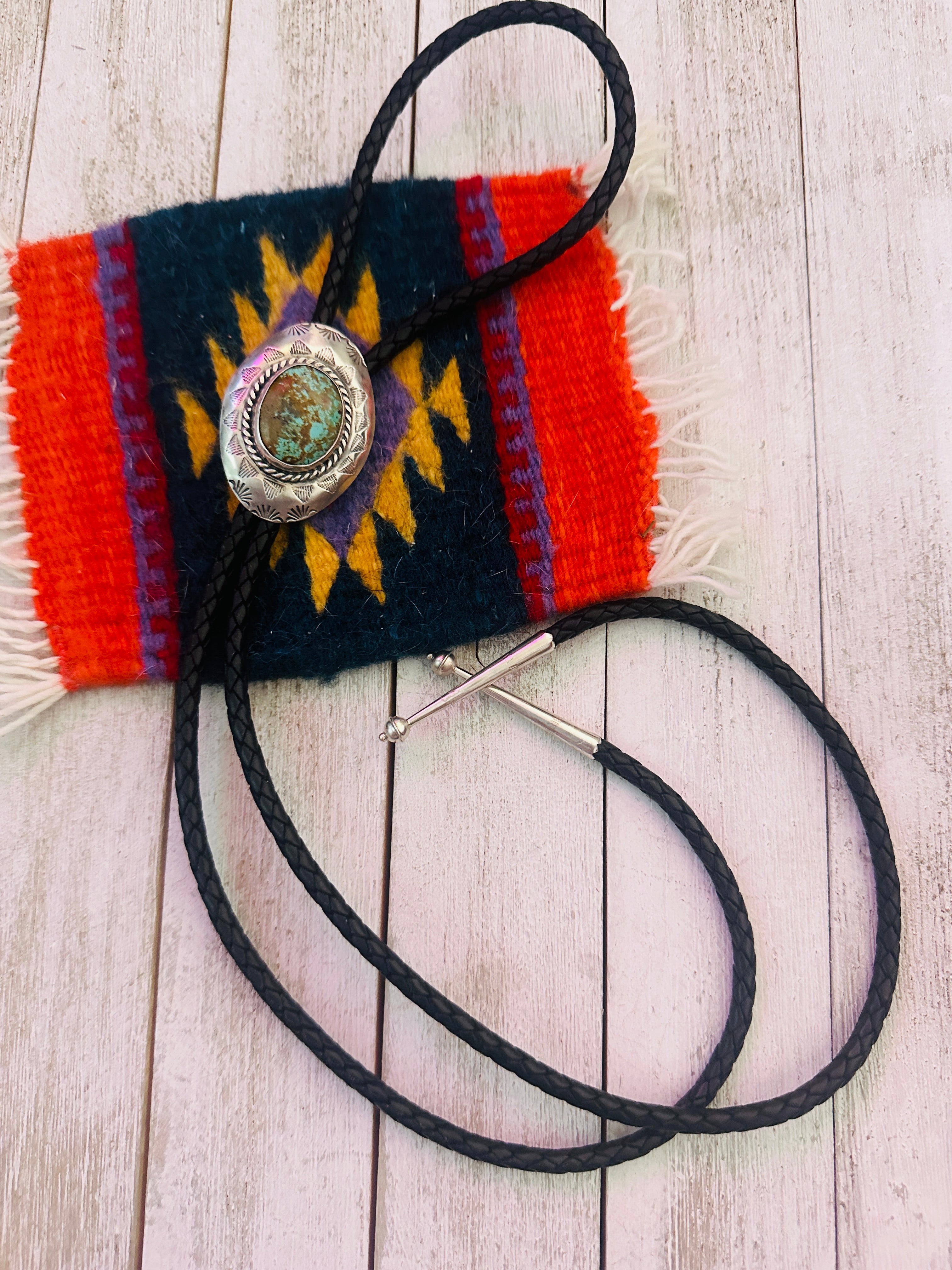 Navajo Sterling Silver & Royston Turquoise Bolo Tie