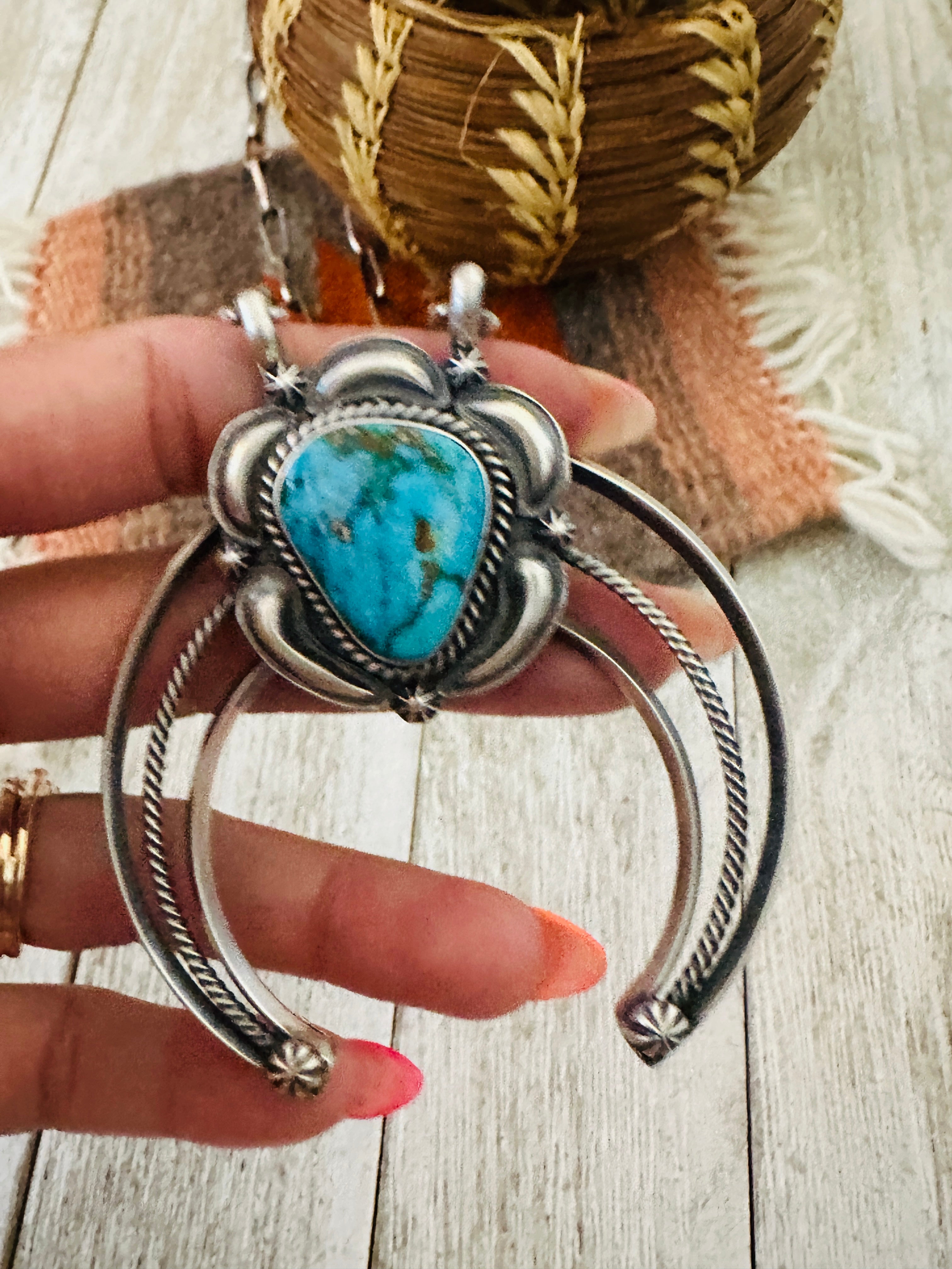 Handcrafted Sterling Silver & Turquoise Naja Chain Necklace