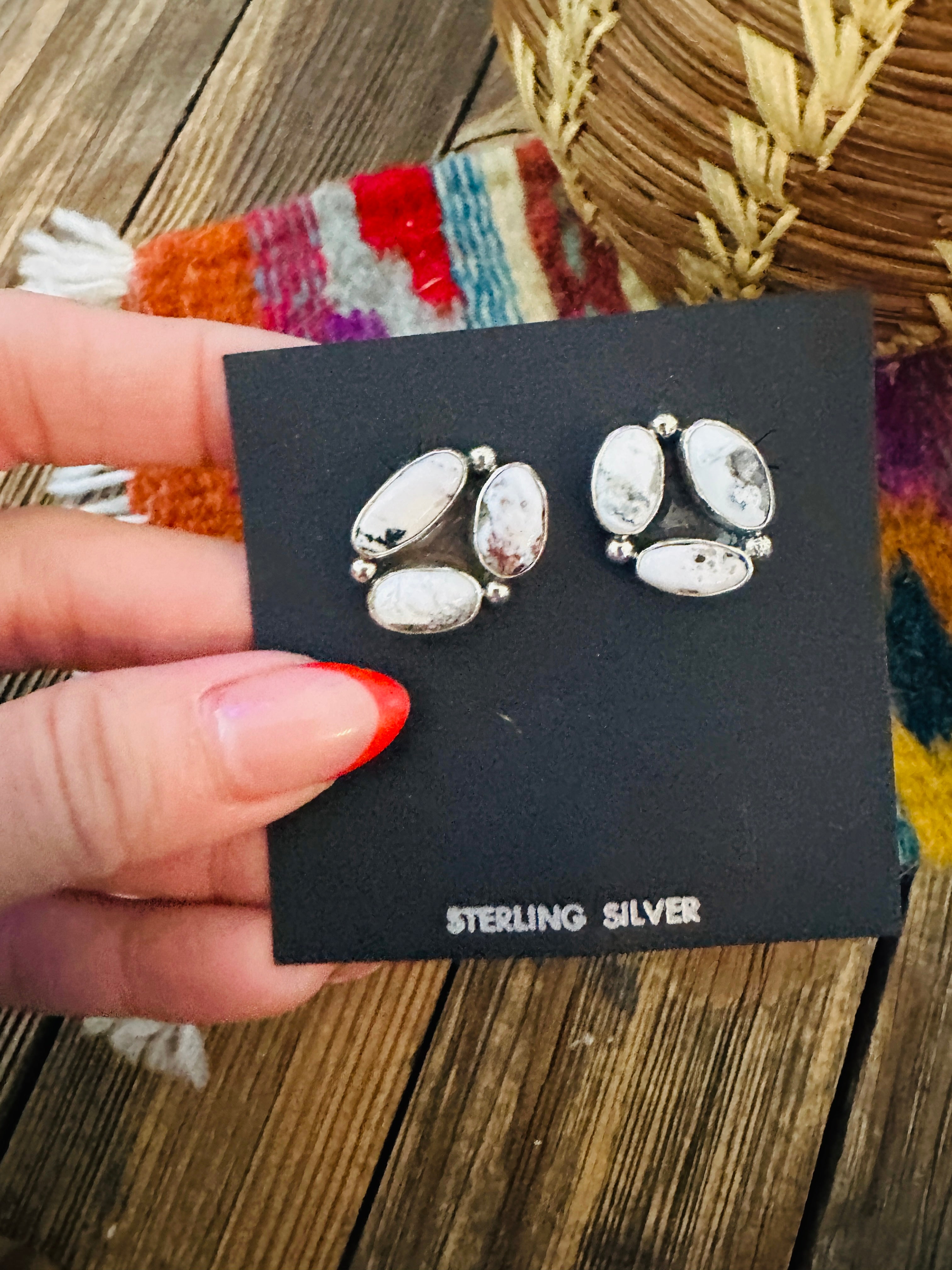Handcrafted White Buffalo & Sterling Silver Cluster Post Earrings