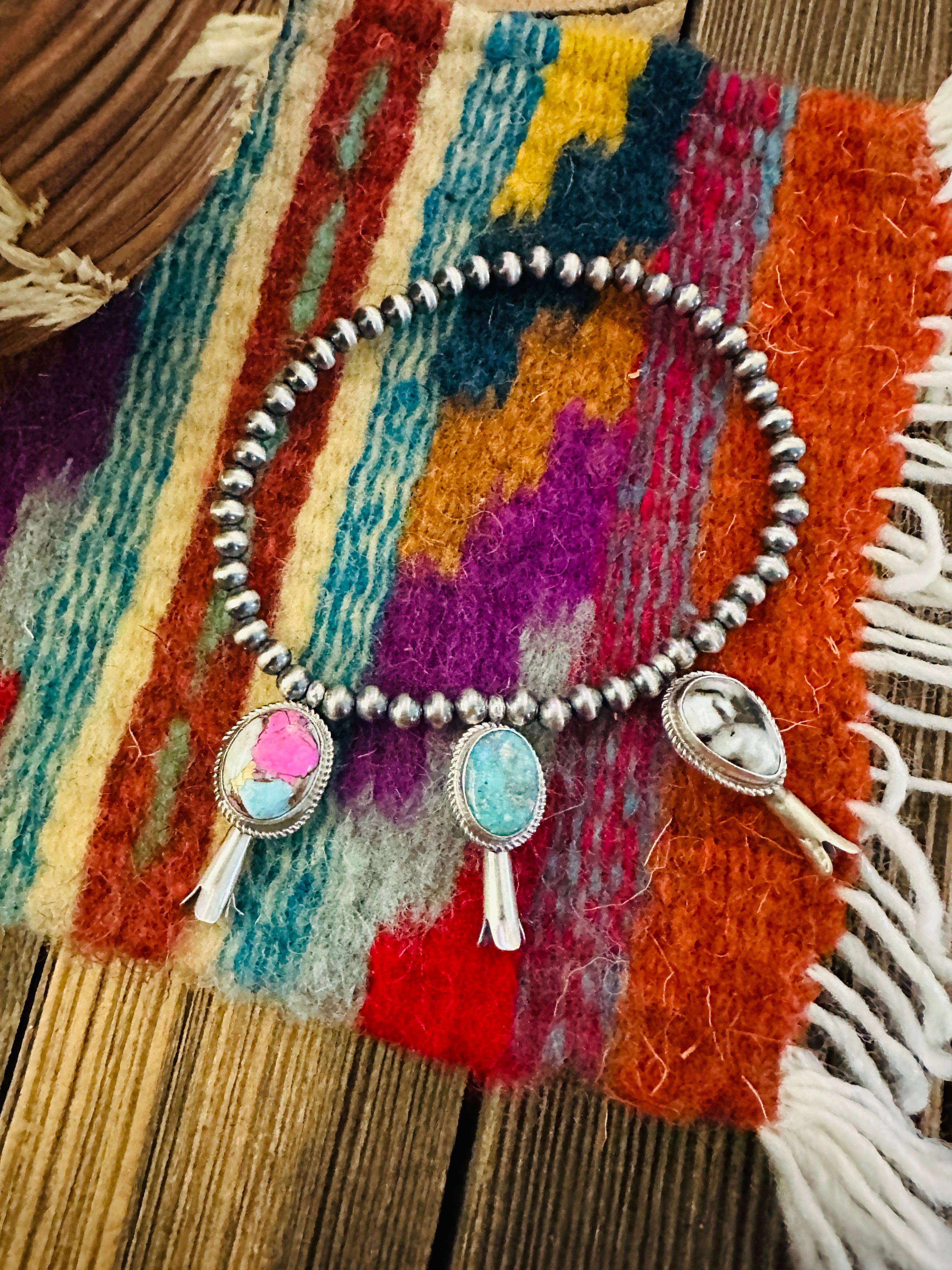 Handcrafted 3mm Sterling Silver Pearl & Multi Stone Blossom Stretch Bracelet