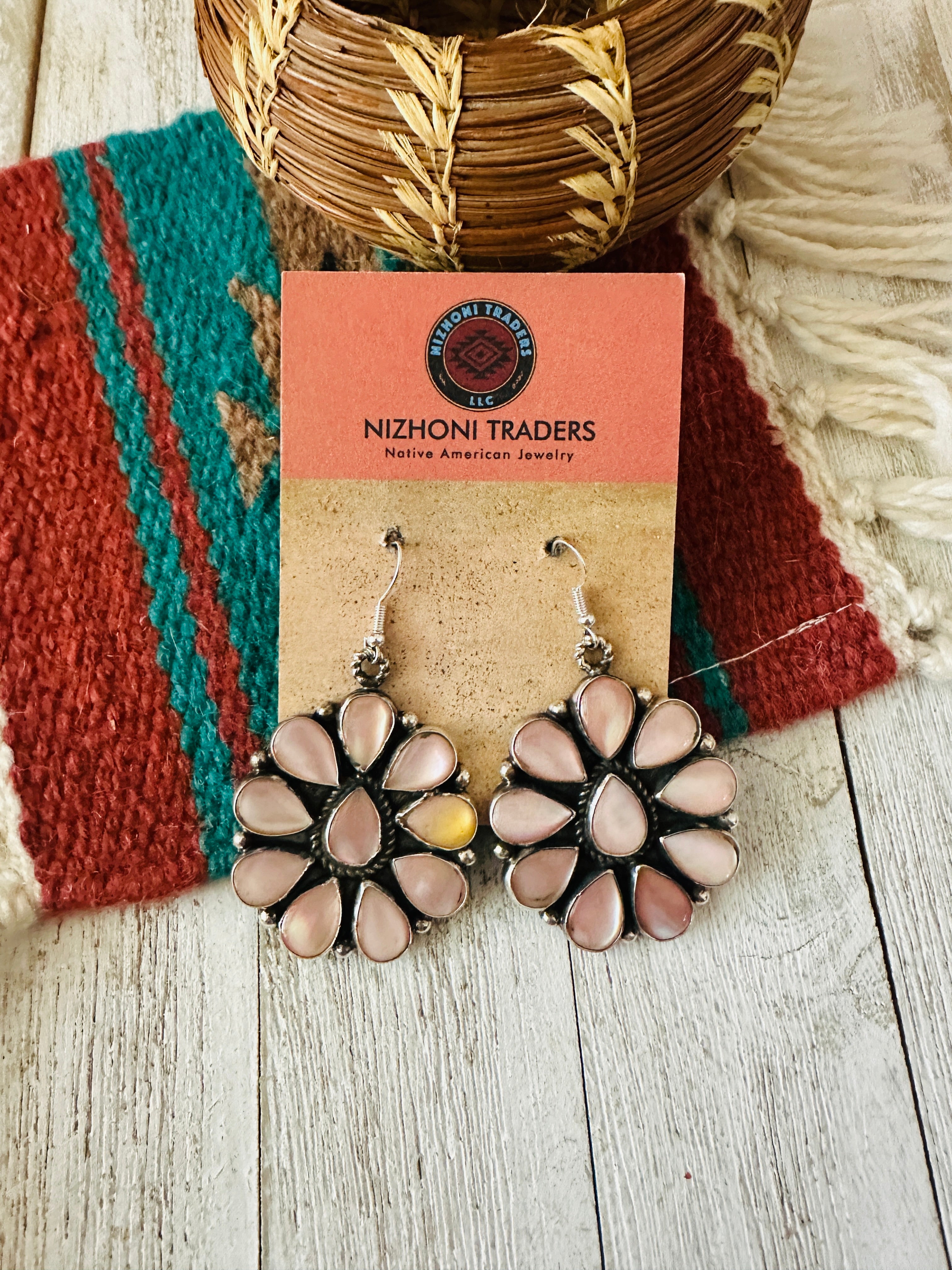 Navajo Mother of Pearl & Sterling Silver Dangle Earrings