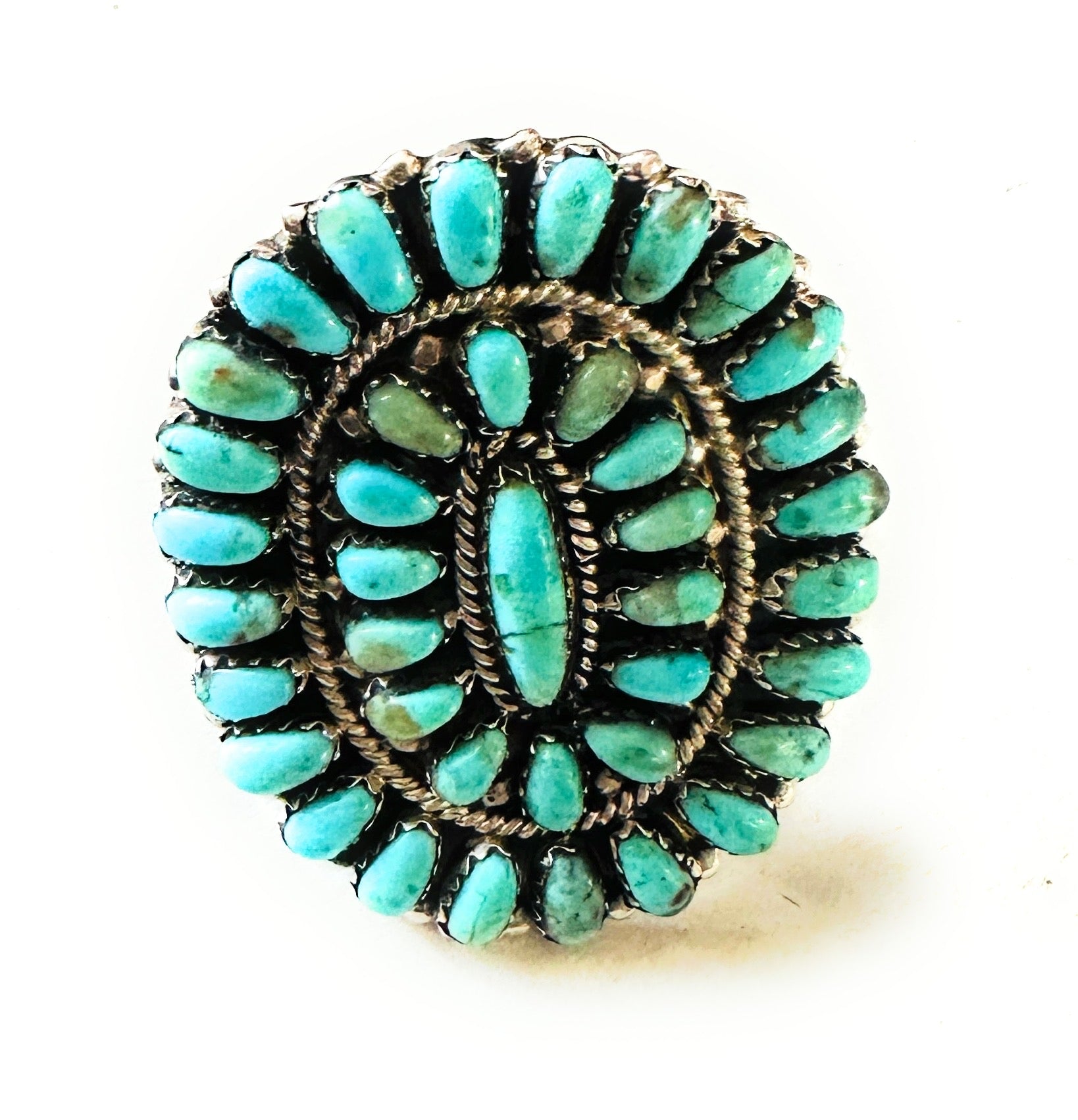 Navajo Turquoise & Sterling Silver Adjustable Cluster Ring