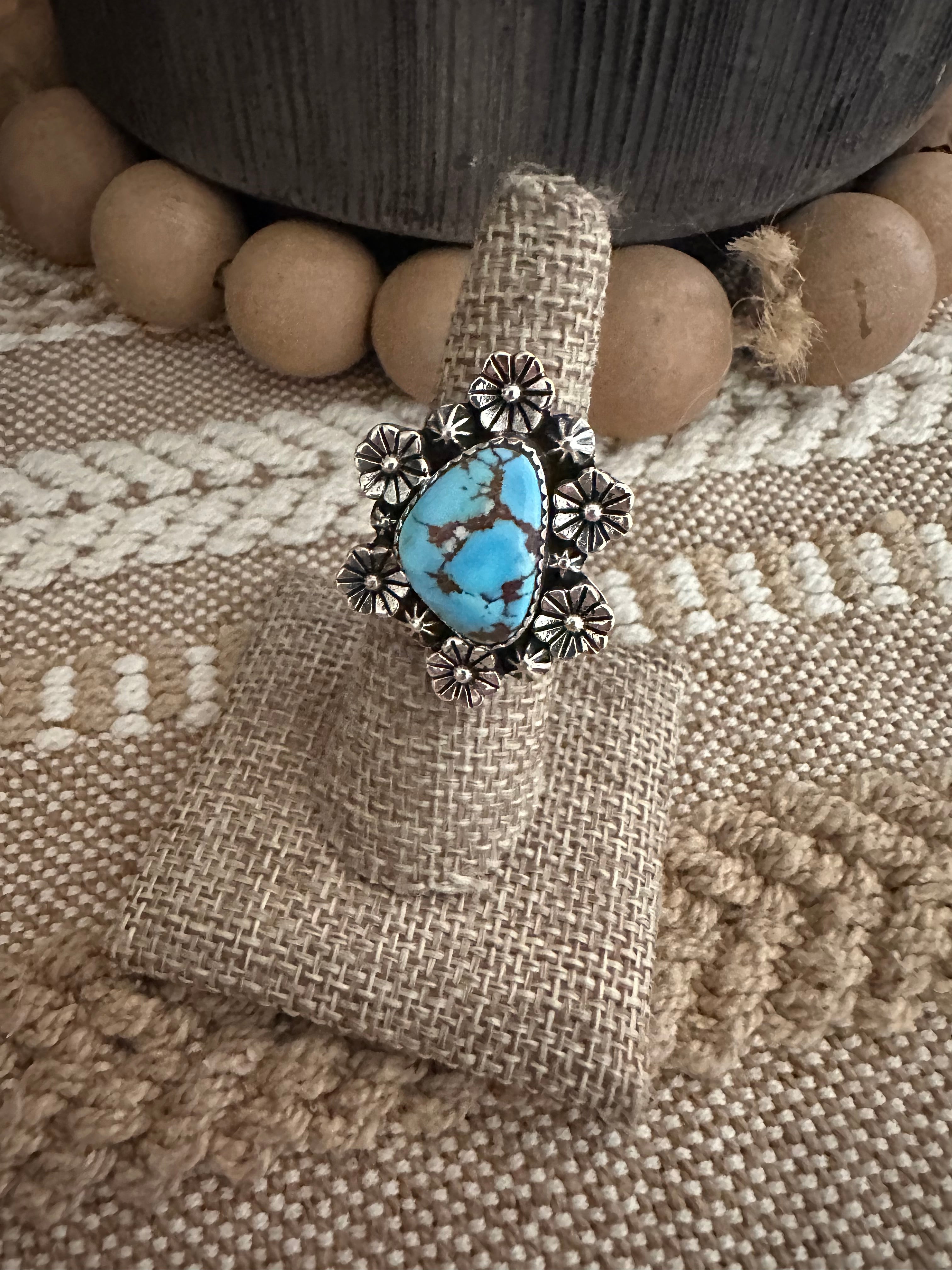 Beautiful Handmade Golden Hills Turquoise And Sterling Silver Adjustable Ring