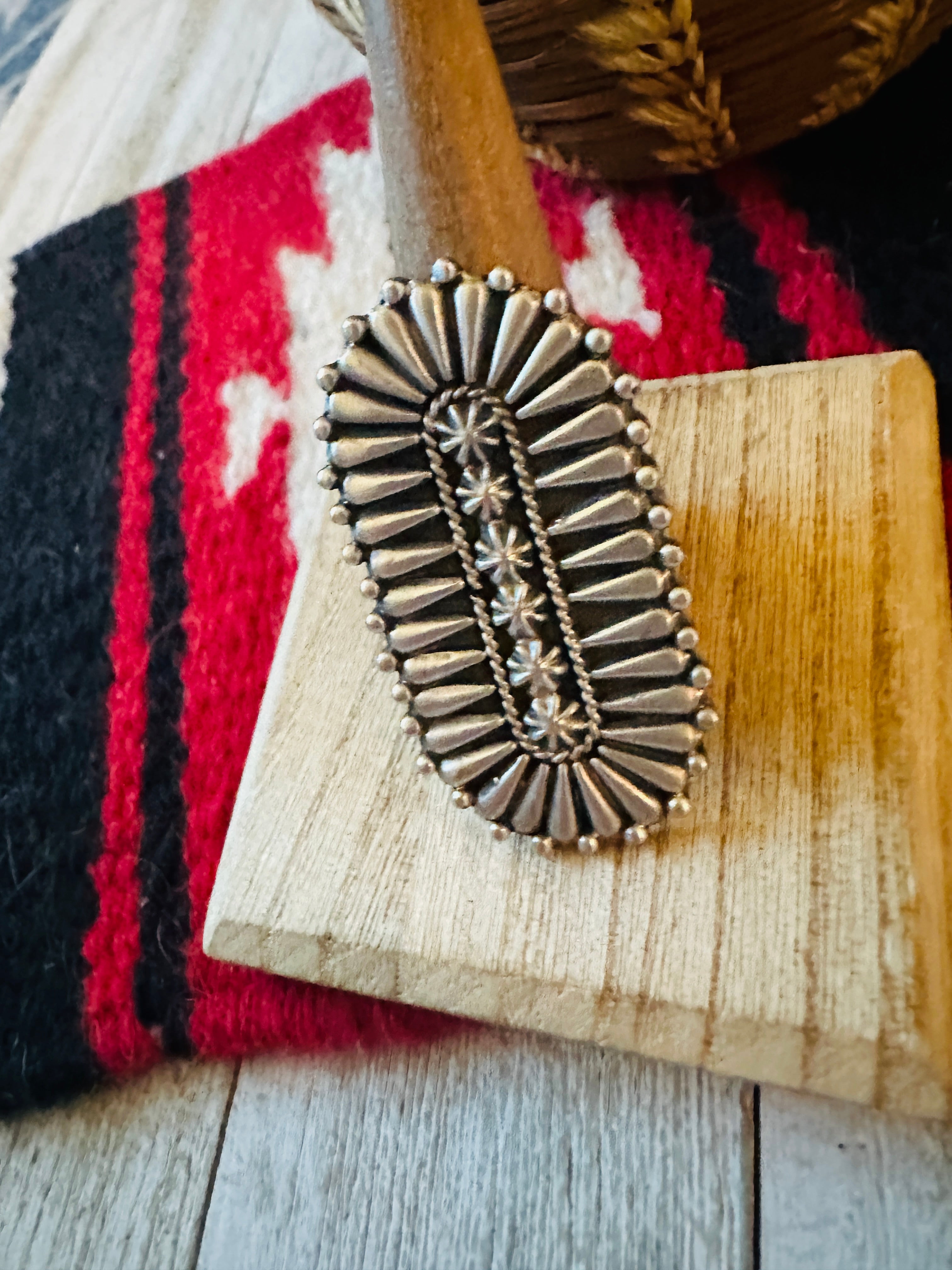 Navajo Hand Stamped Sterling Silver Adjustable Concho Ring