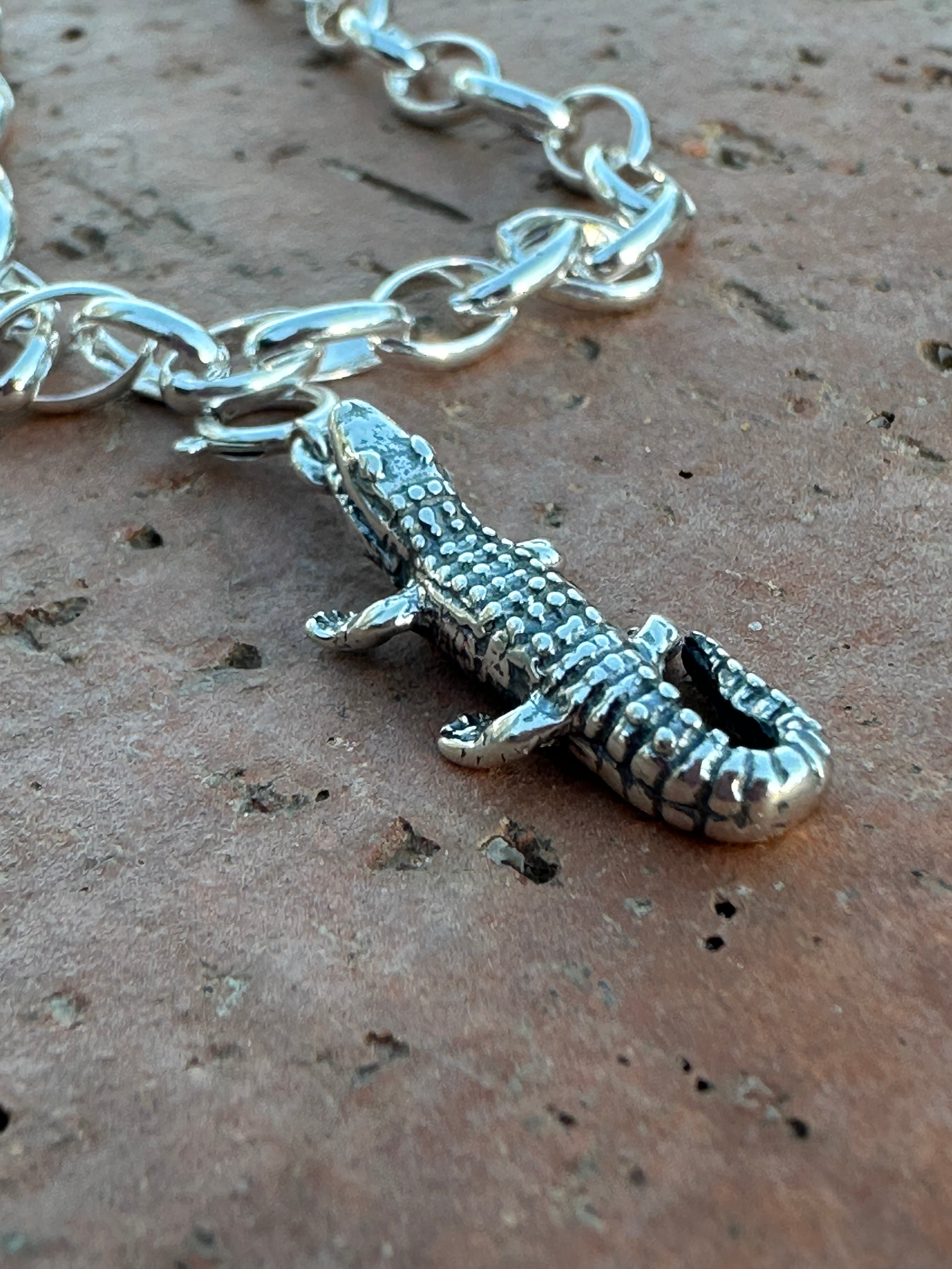 Navajo Crafted Sterling Silver Alligator Charm