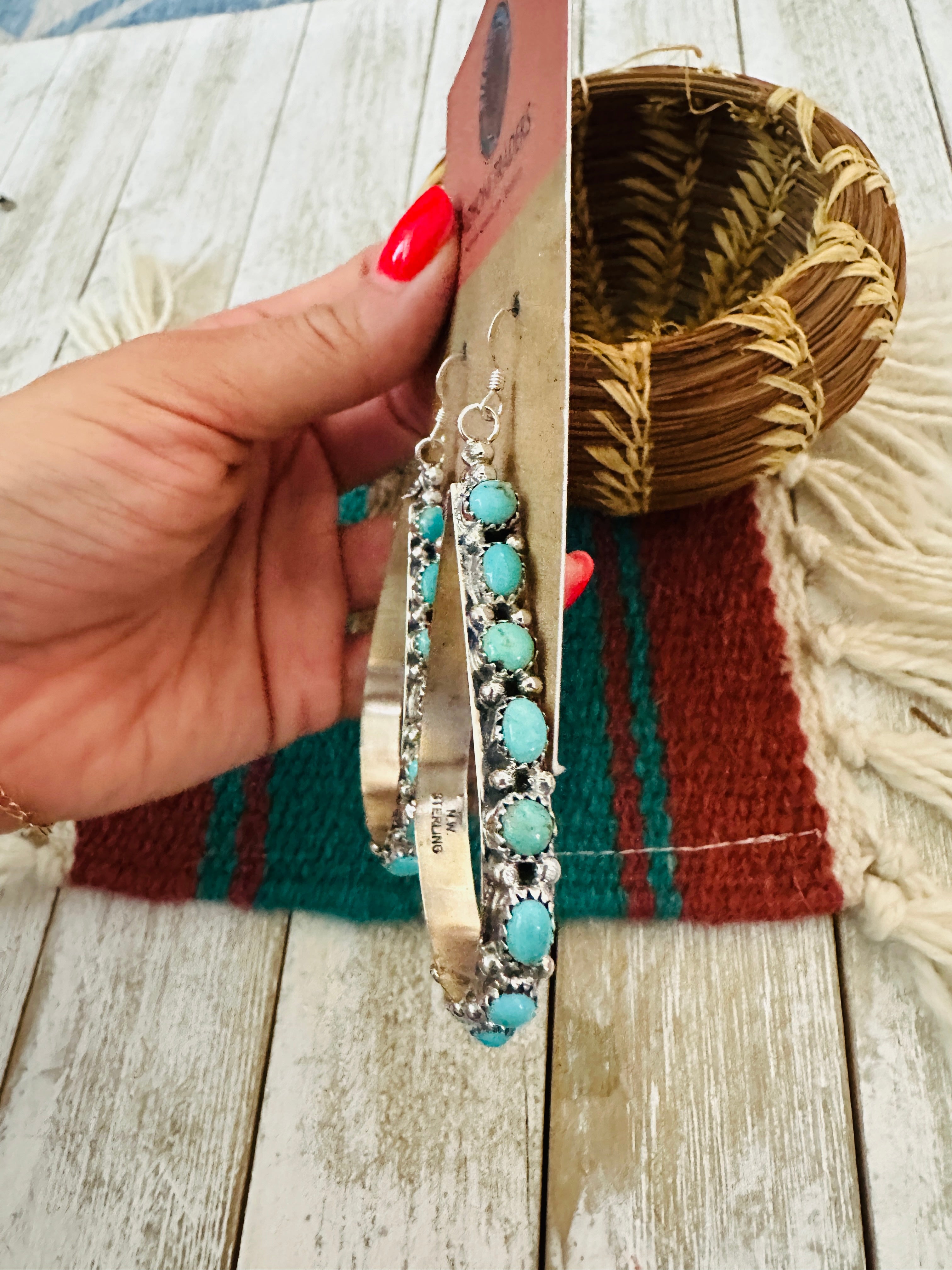 Handcrafted Turquoise & Sterling Silver Teardrop Dangle Earrings