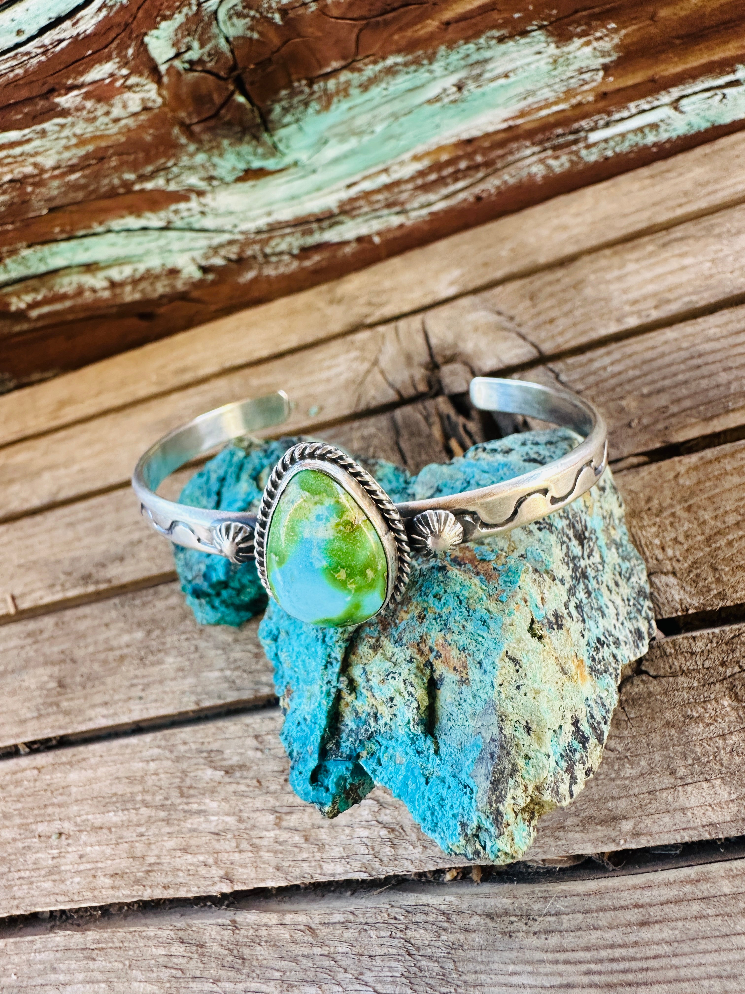 Handcrafted Sonoran Mountain Turquoise & Sterling Silver Cuff Bracelet