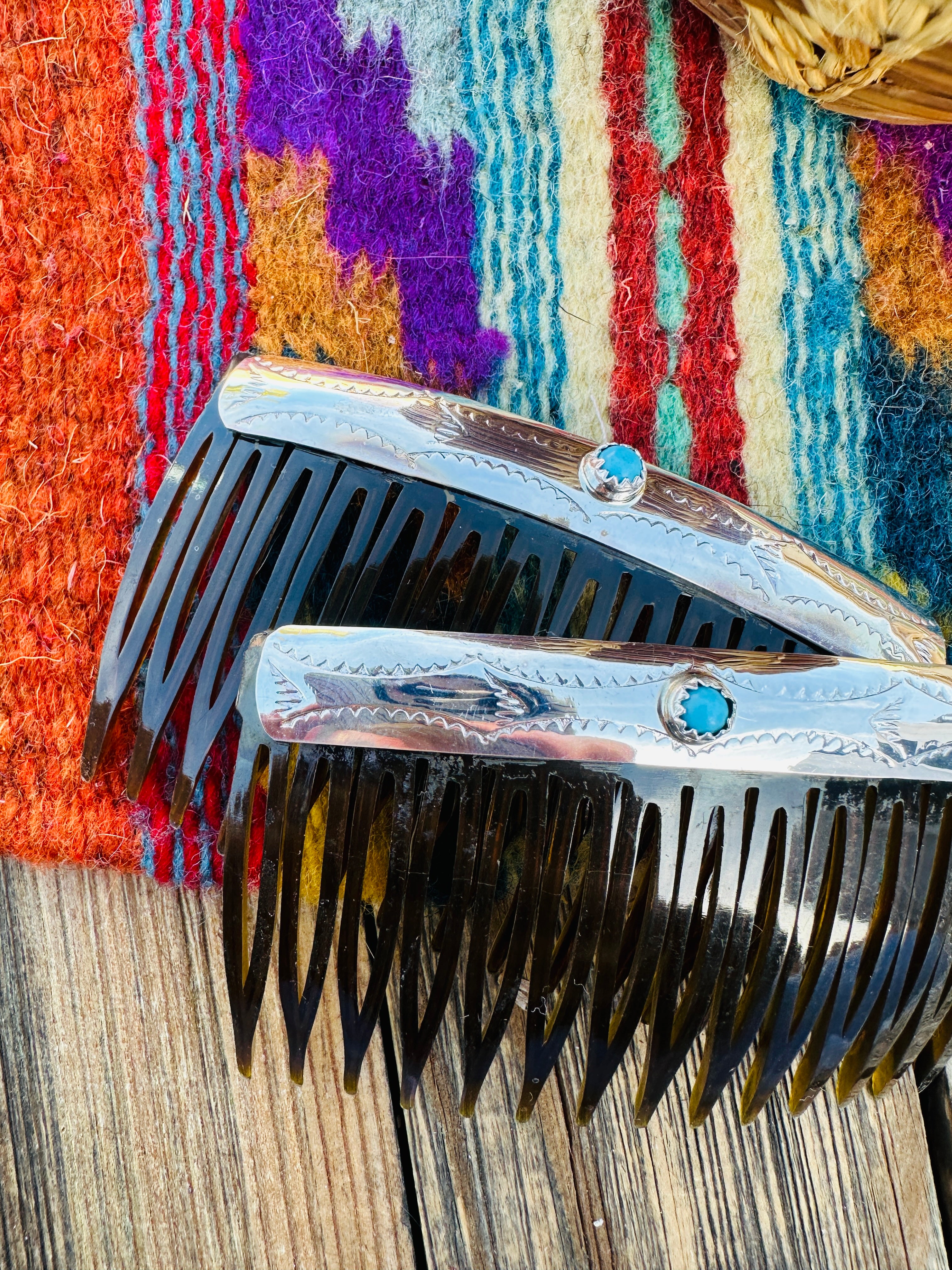 Handcrafted Turquoise & Sterling Silver Hair Comb Set