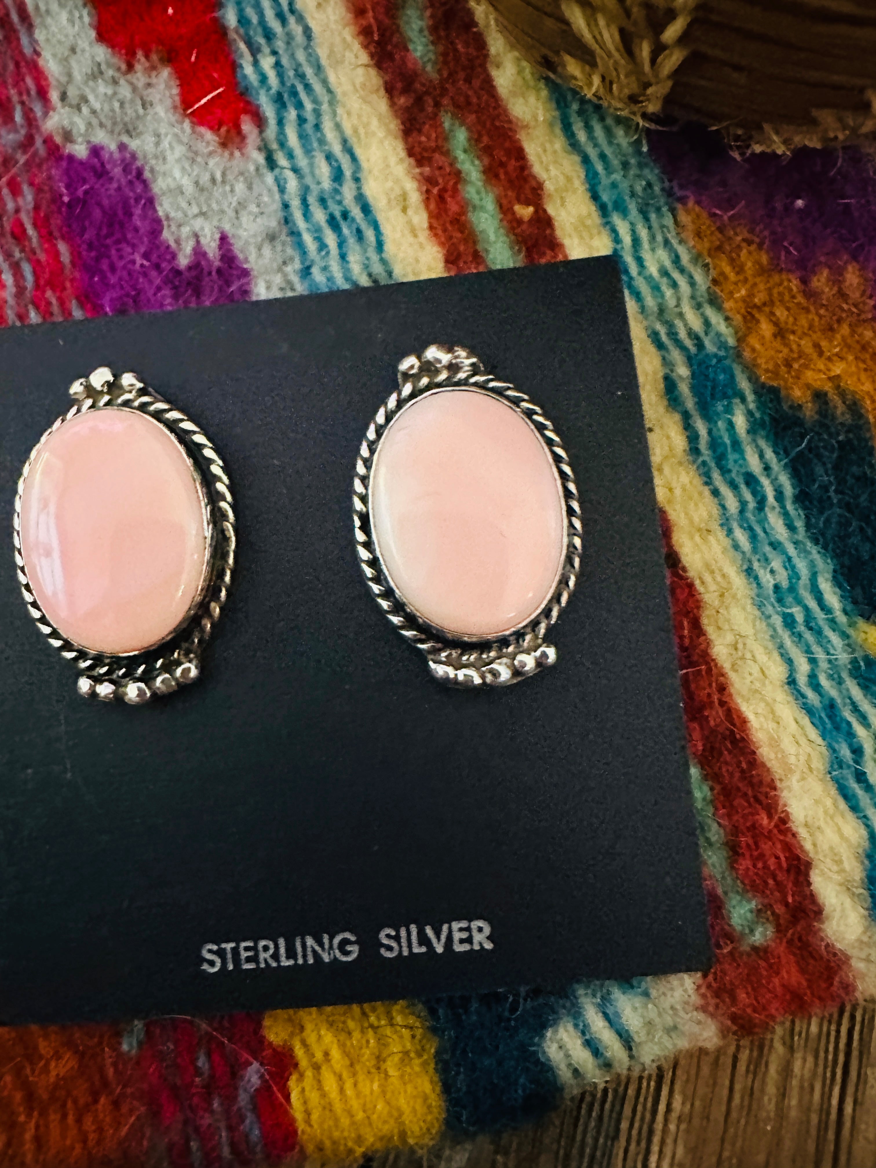 Handcrafted Queen Pink Conch & Sterling Silver Post Earrings