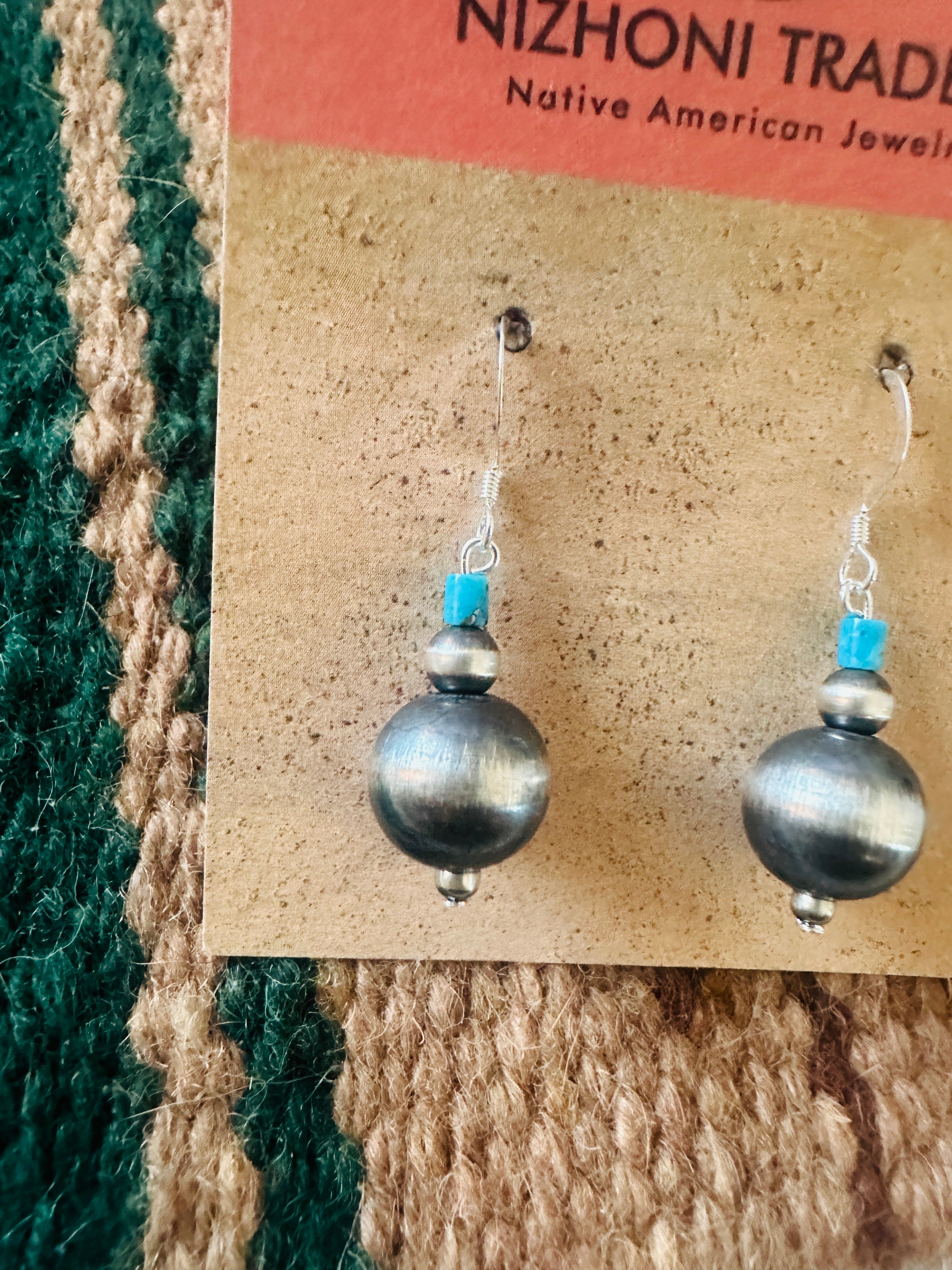 Navajo Turquoise & Sterling Silver Pearl Dangle Earrings