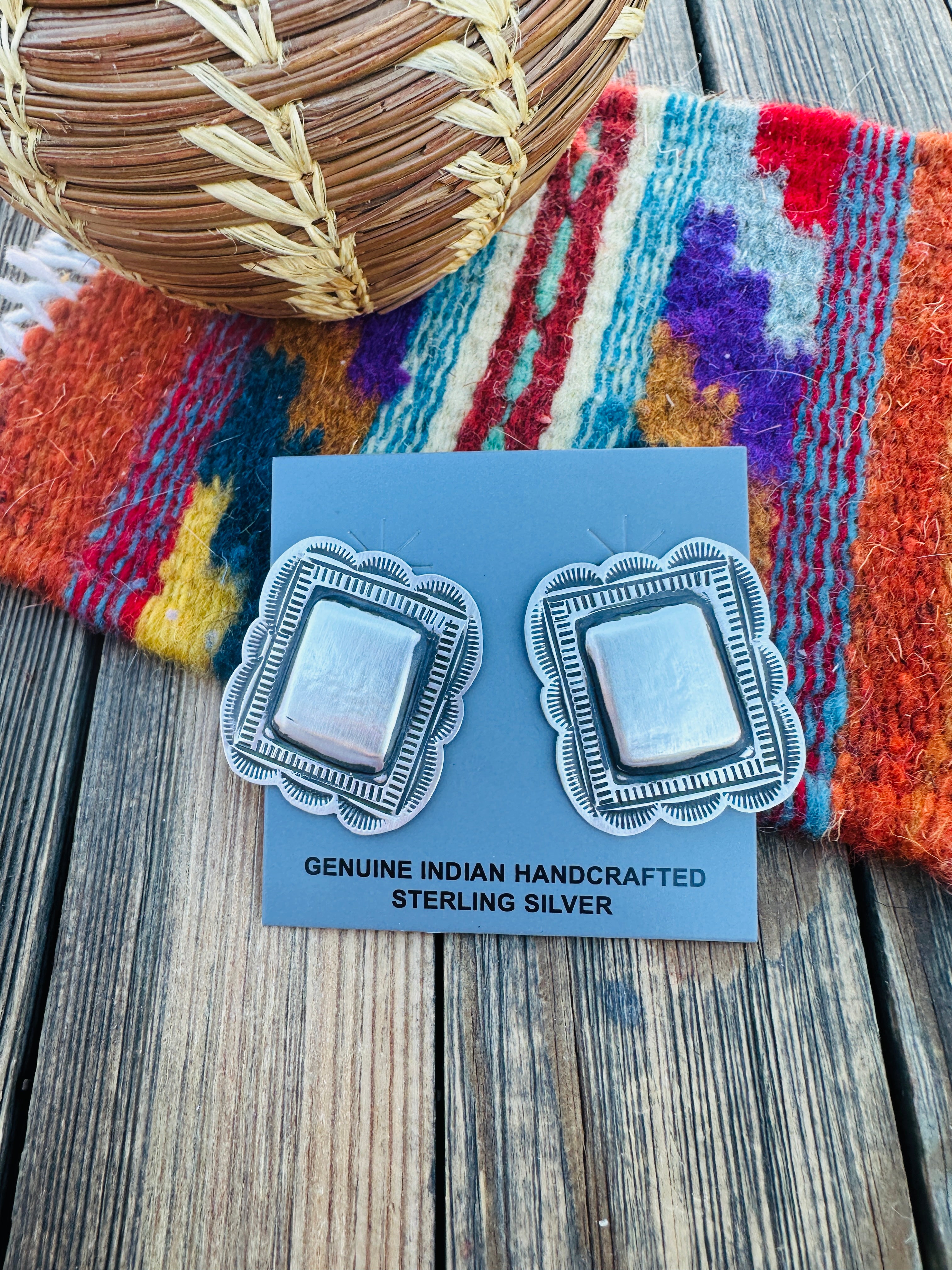 Handcrafted Sterling Silver Concho Post Earrings by Leander Tahe