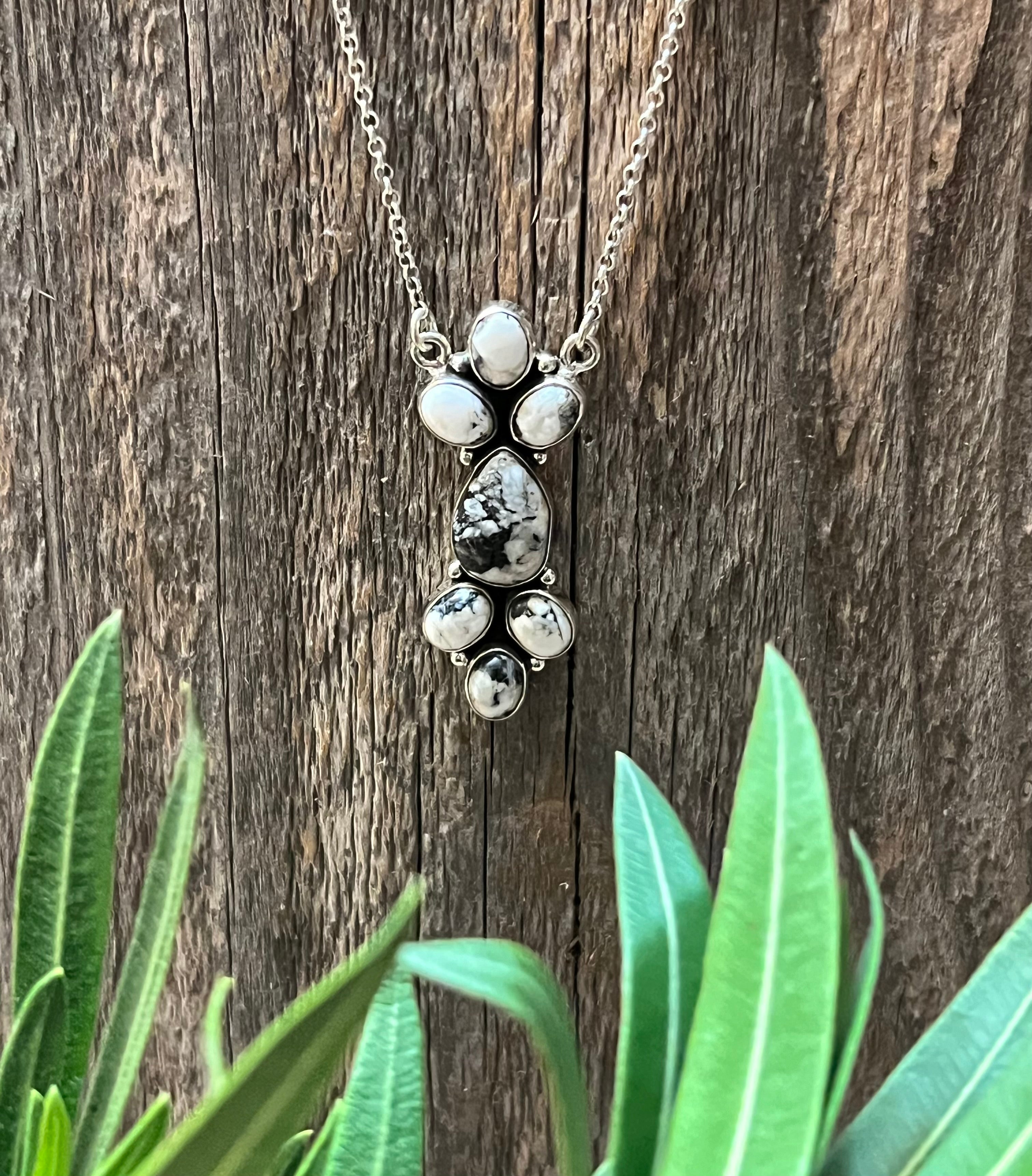 Handmade White Buffalo Sterling Silver Bar Necklace