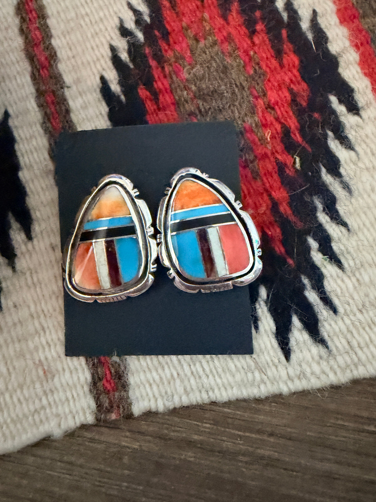 Handcrafted Multi Stone & Sterling Silver Inlay Post Earrings