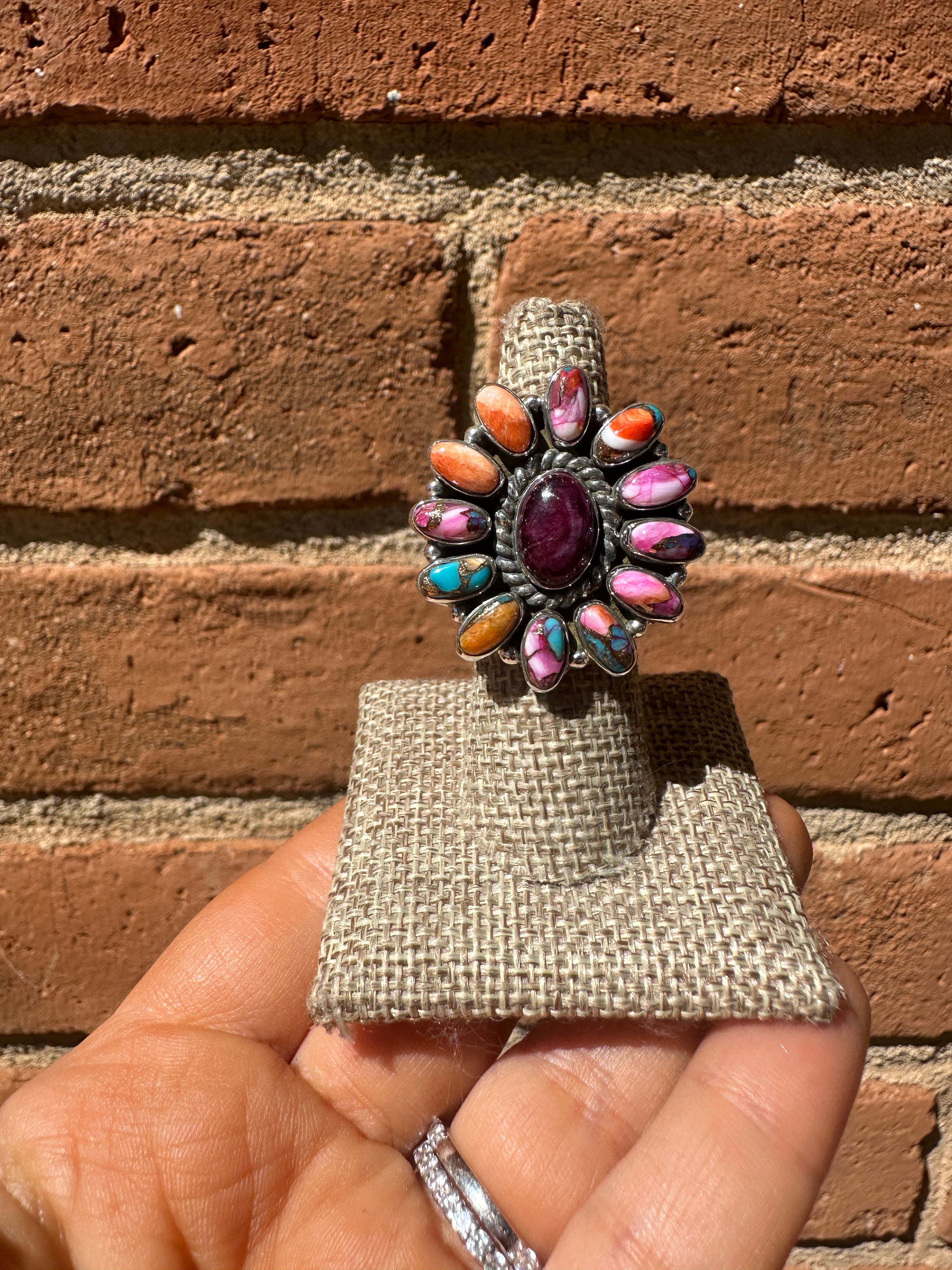 Beautiful Handmade Pink Dream Mojave, Purple Spiny And Sterling Silver Adjustable Ring