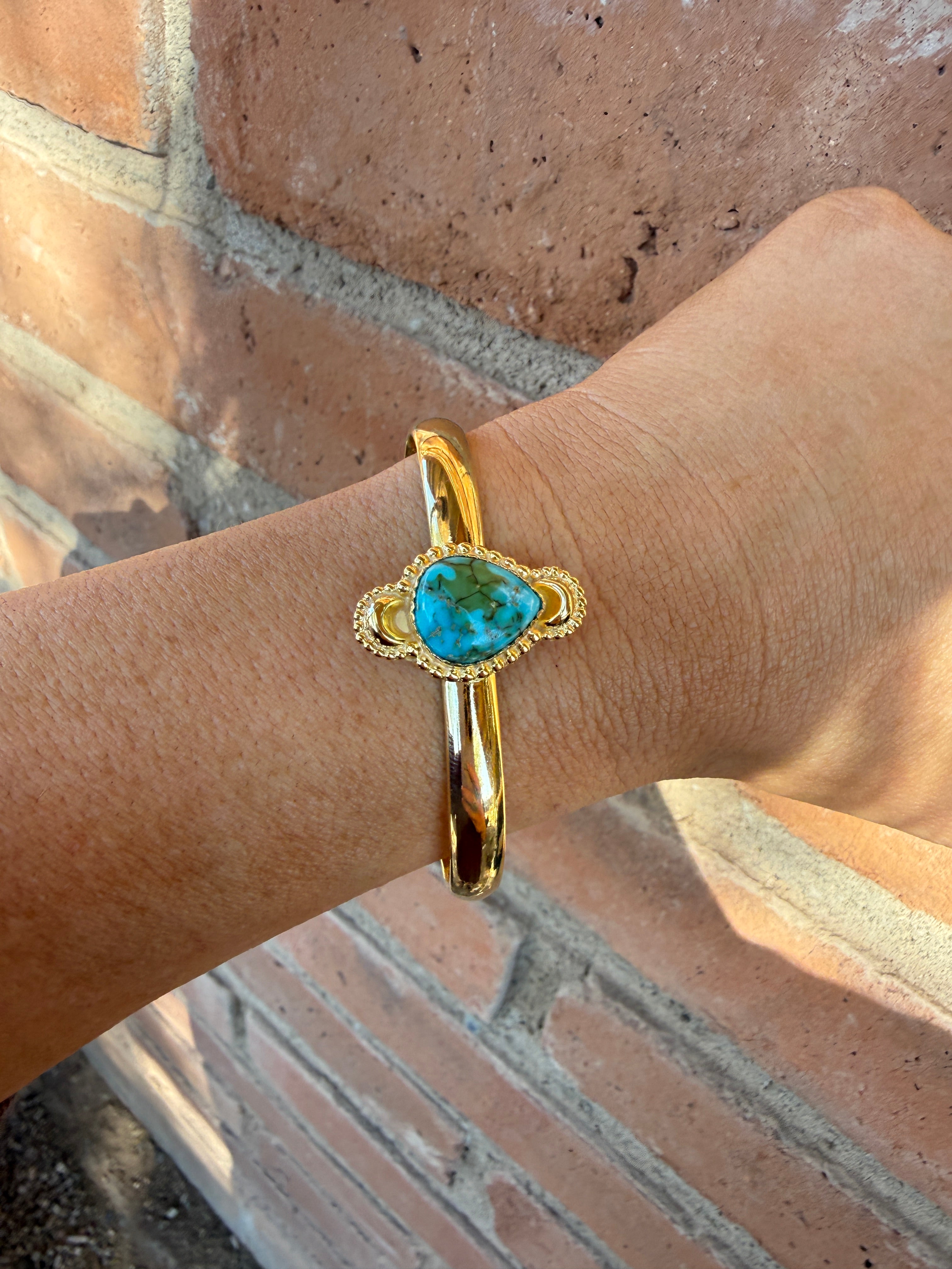“The Golden Collection” Handmade Gold Plated Sterling Silver Natural Sonoran Mountain Turquoise Bracelet style 5