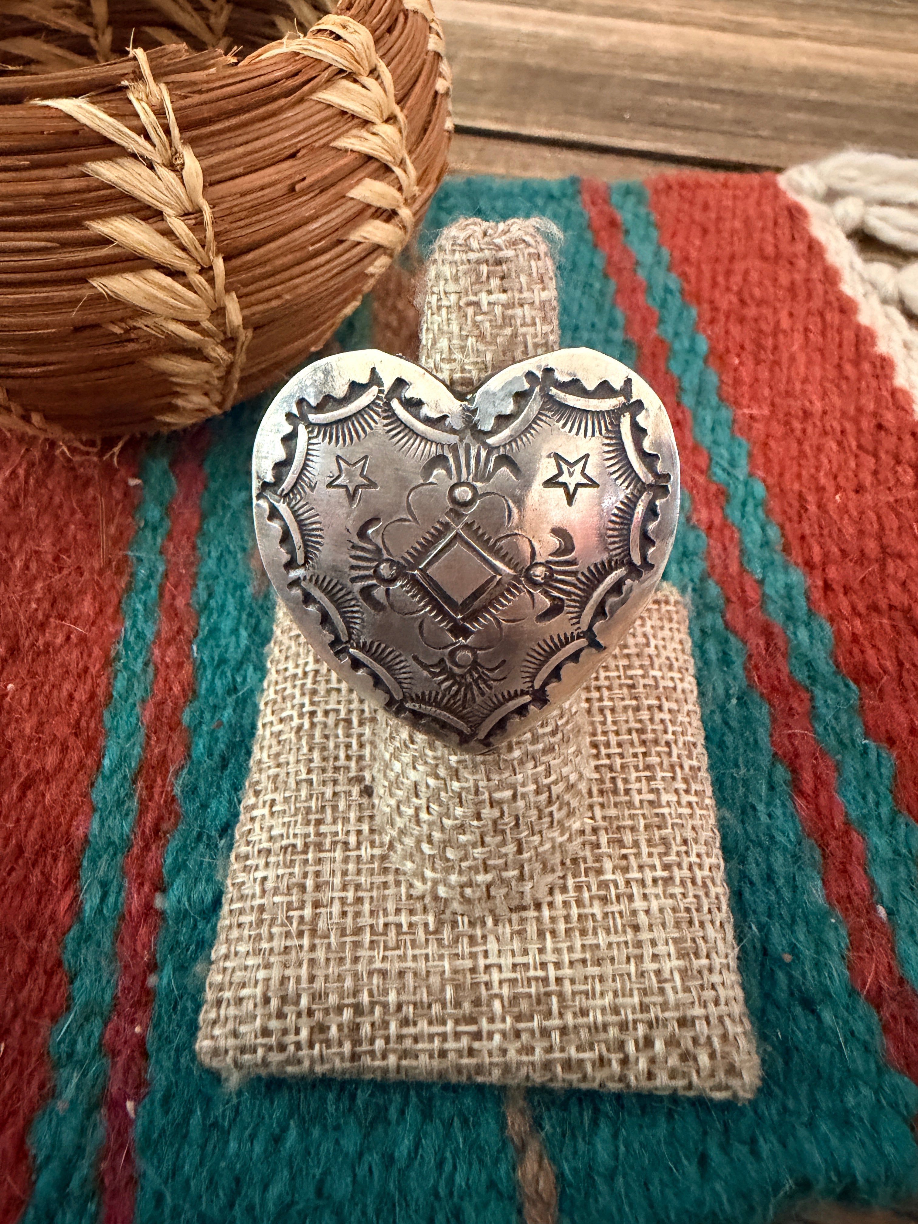 Handcrafted Sterling Silver Adjustable Heart Concho Ring by Vincent Platero