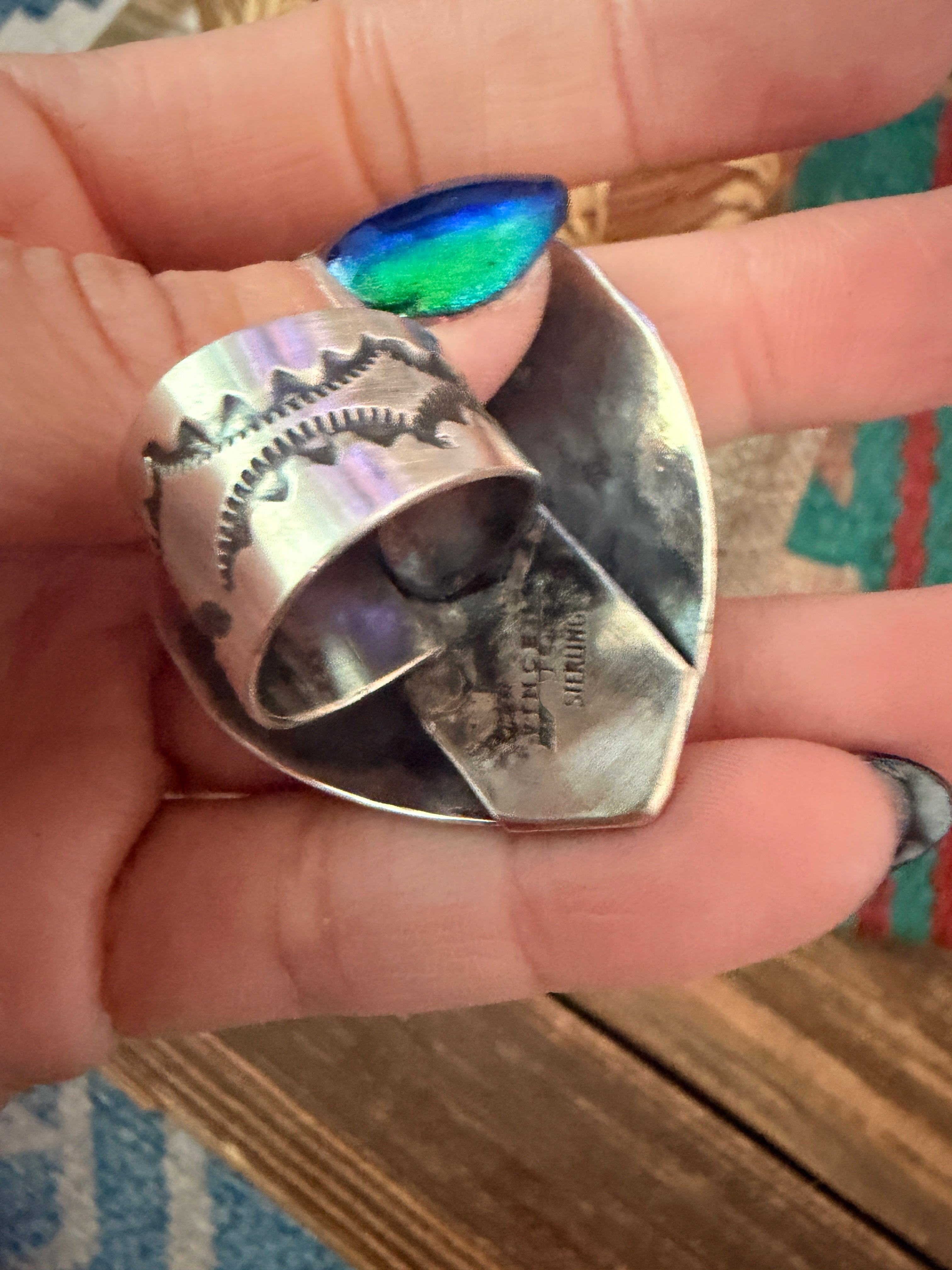 Handcrafted Sterling Silver Adjustable Heart Concho Ring by Vincent Platero