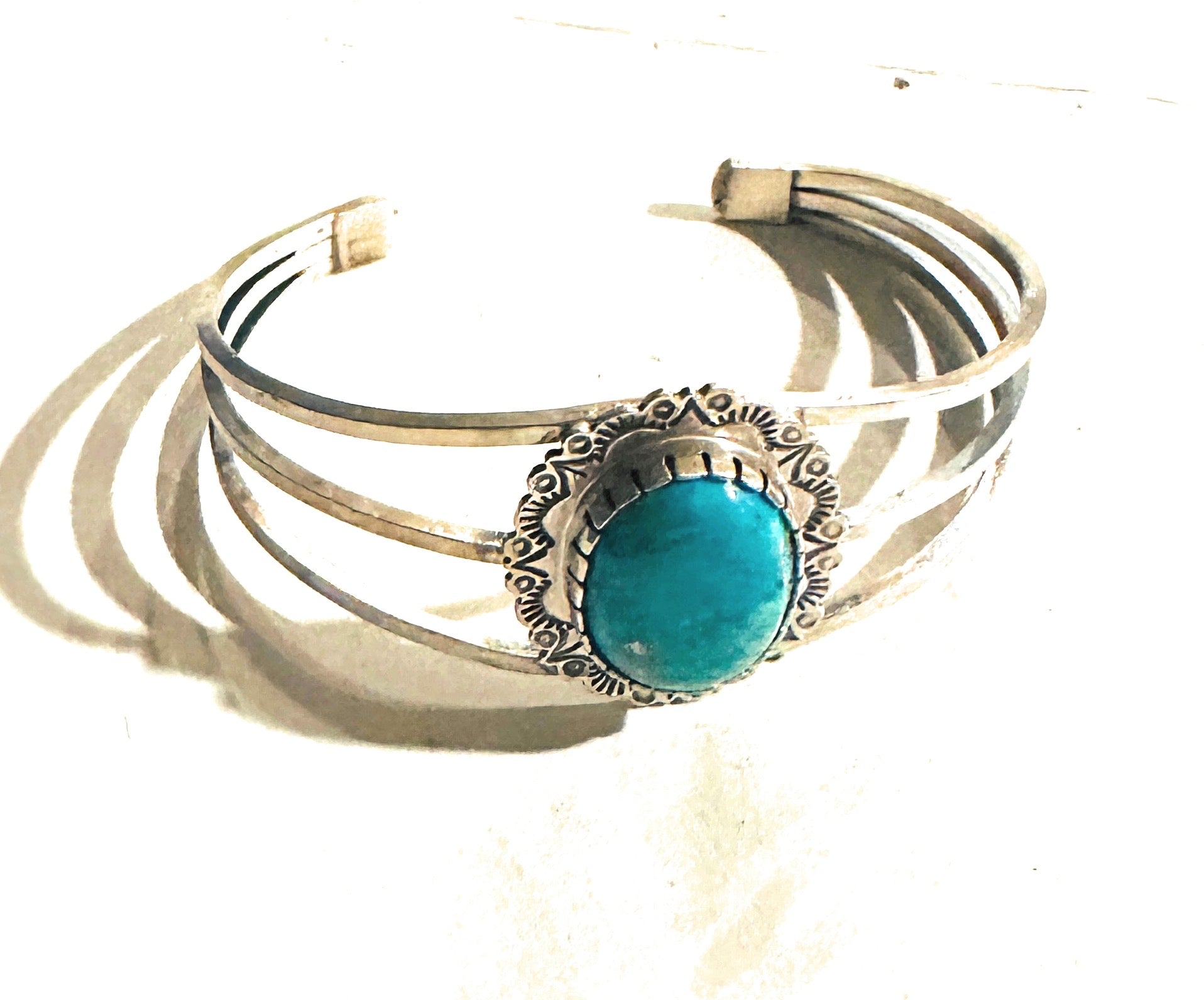 Navajo Sterling Silver & Kingman Turquoise Cuff Bracelet