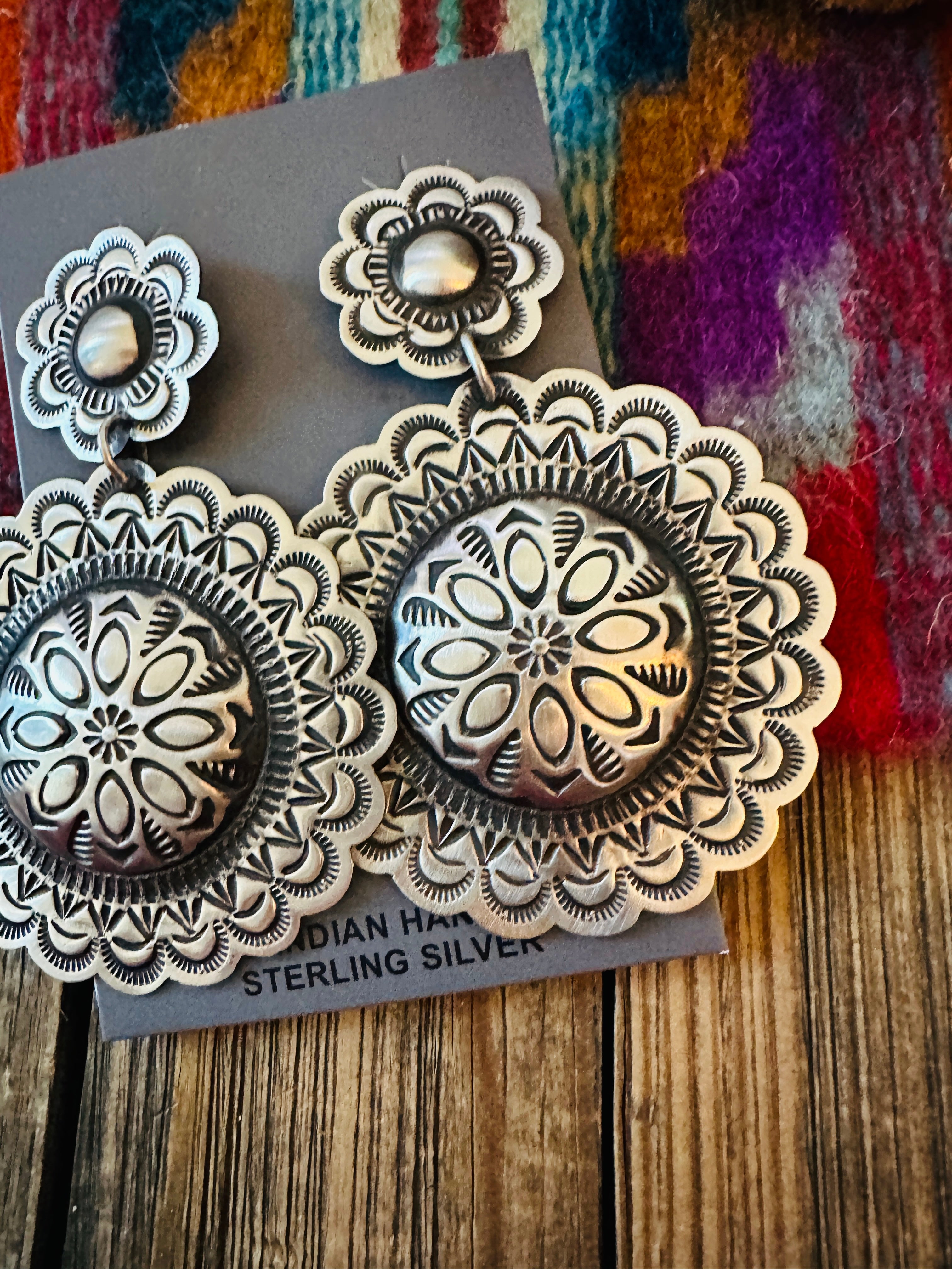 Handcrafted Sterling Silver Concho Dangle Earrings by Leander Tahe